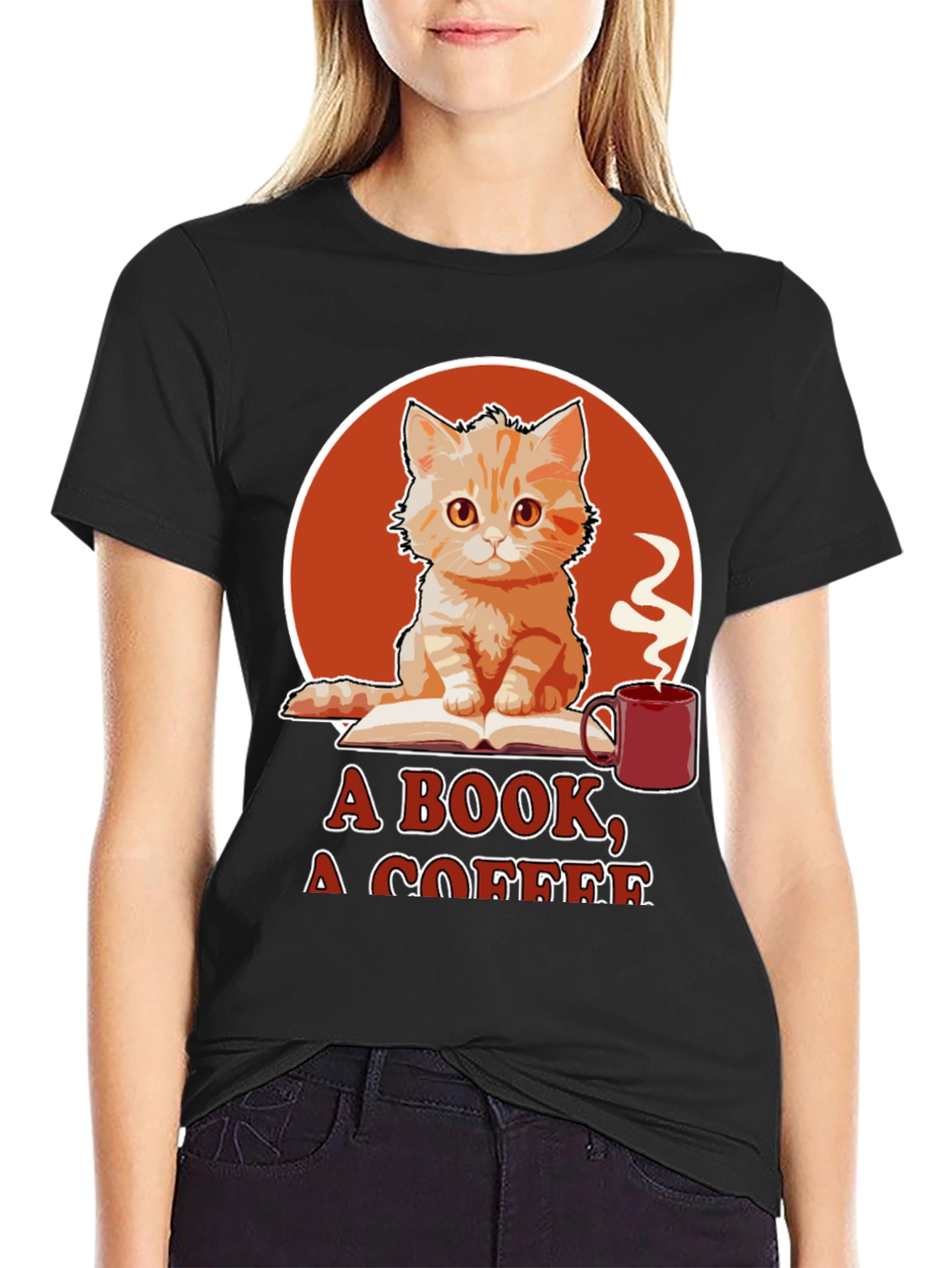 Cat Book Coffee Graphic Tee
