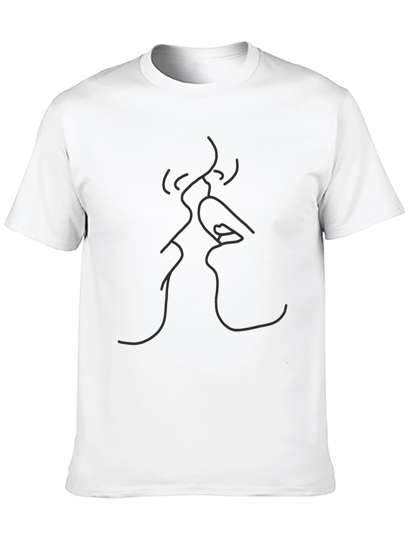 Minimalist Kiss Line Art Black T-Shirt