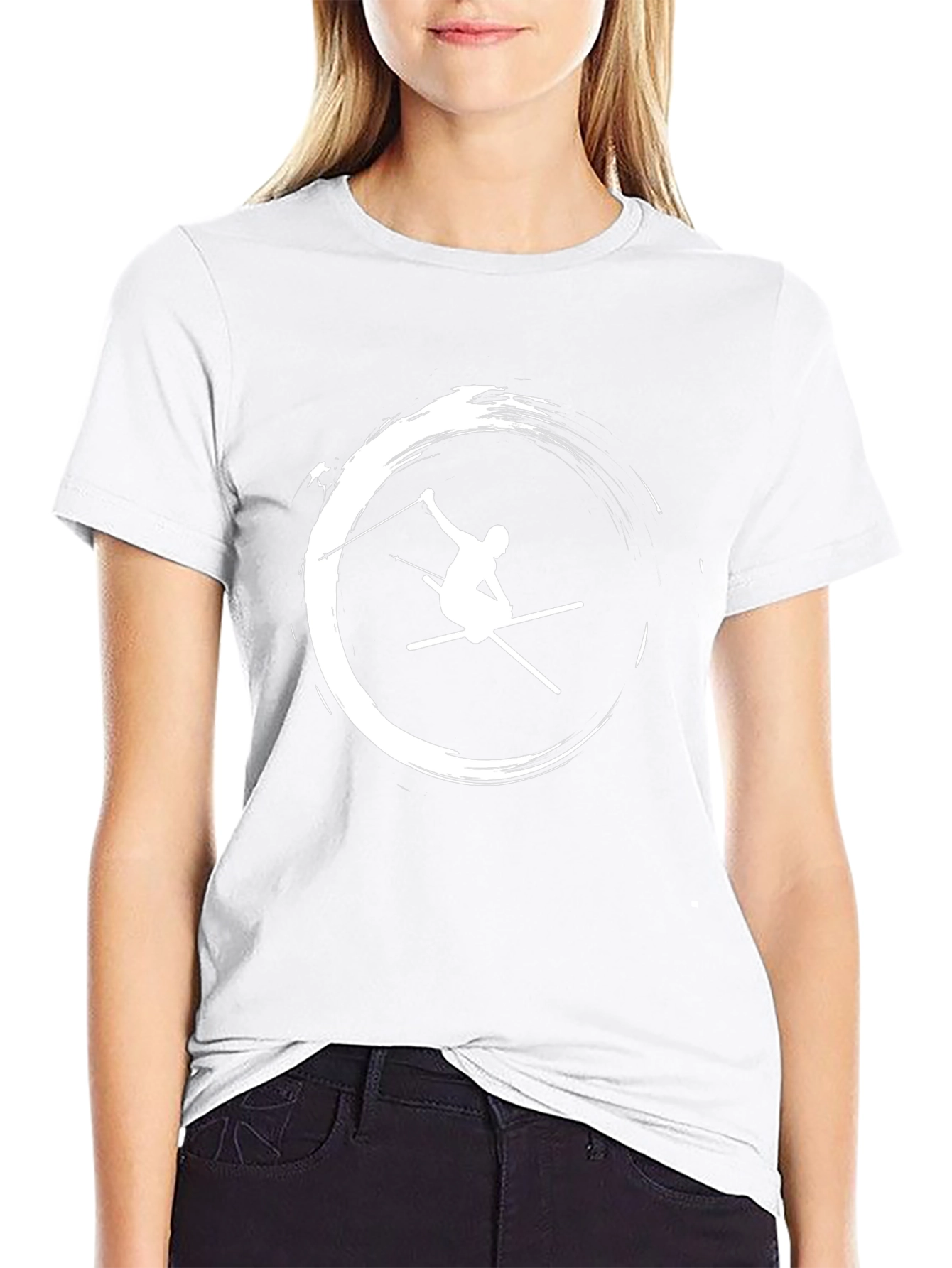 Stylish Skier Graphic T-Shirt - Black
