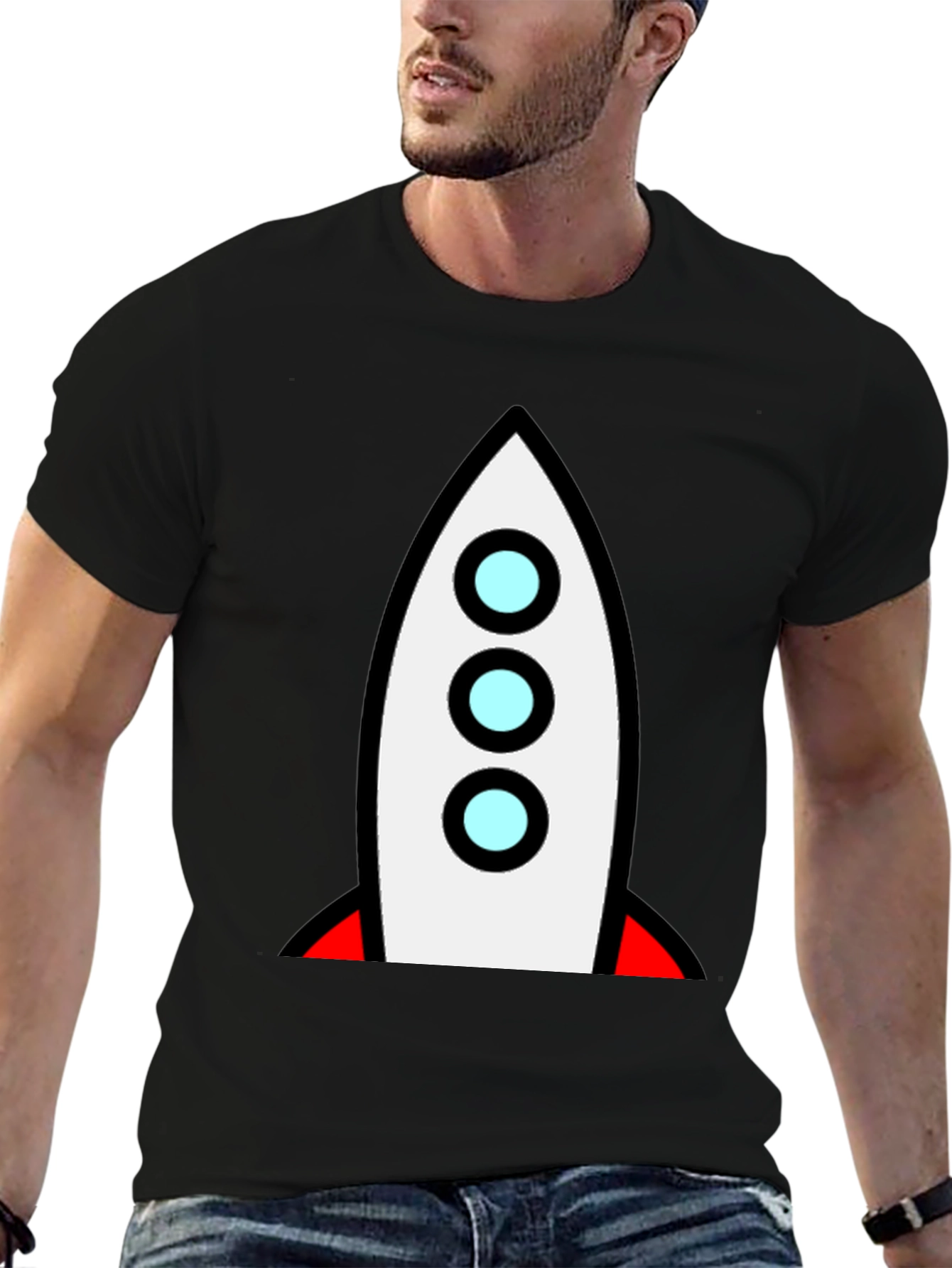 Rocket Graphic Black T-Shirt - Blast Off!