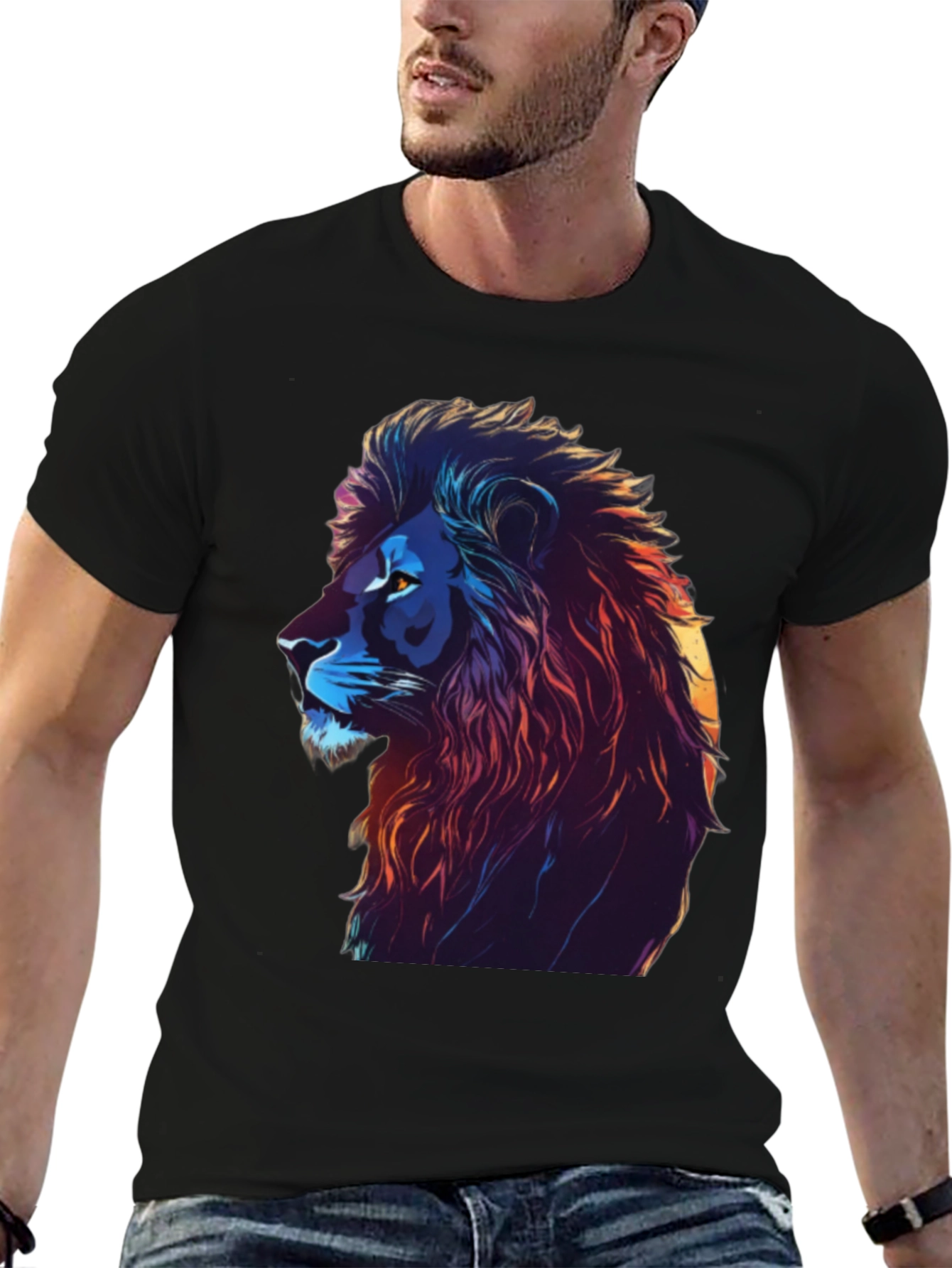 Lion Graphic Print Black T-Shirt
