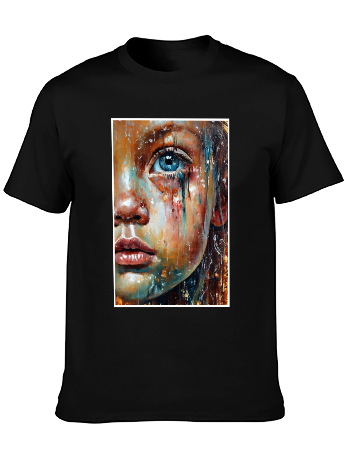 Artistic Crying Woman Portrait Black T-Shirt