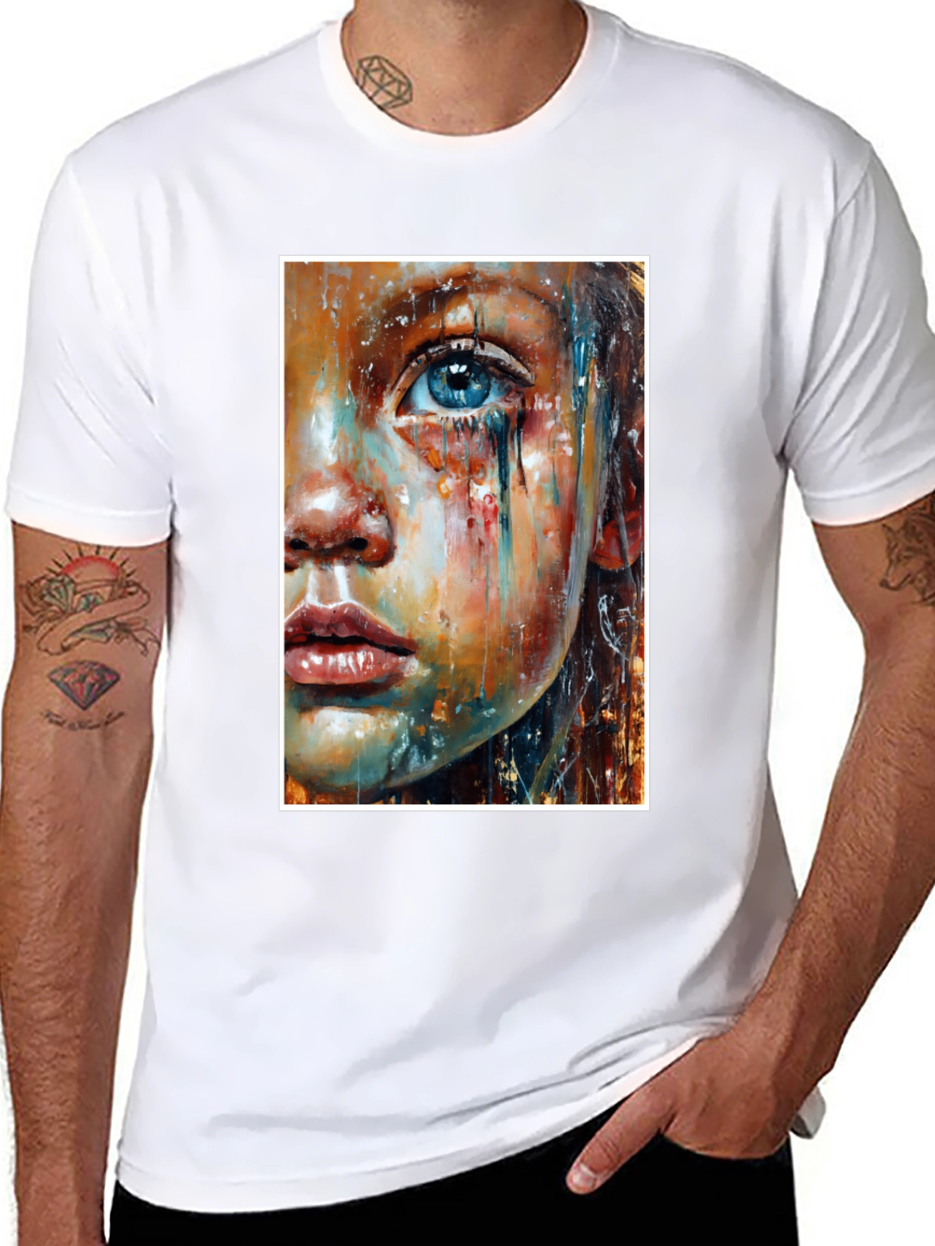Artistic Crying Woman Portrait Black T-Shirt