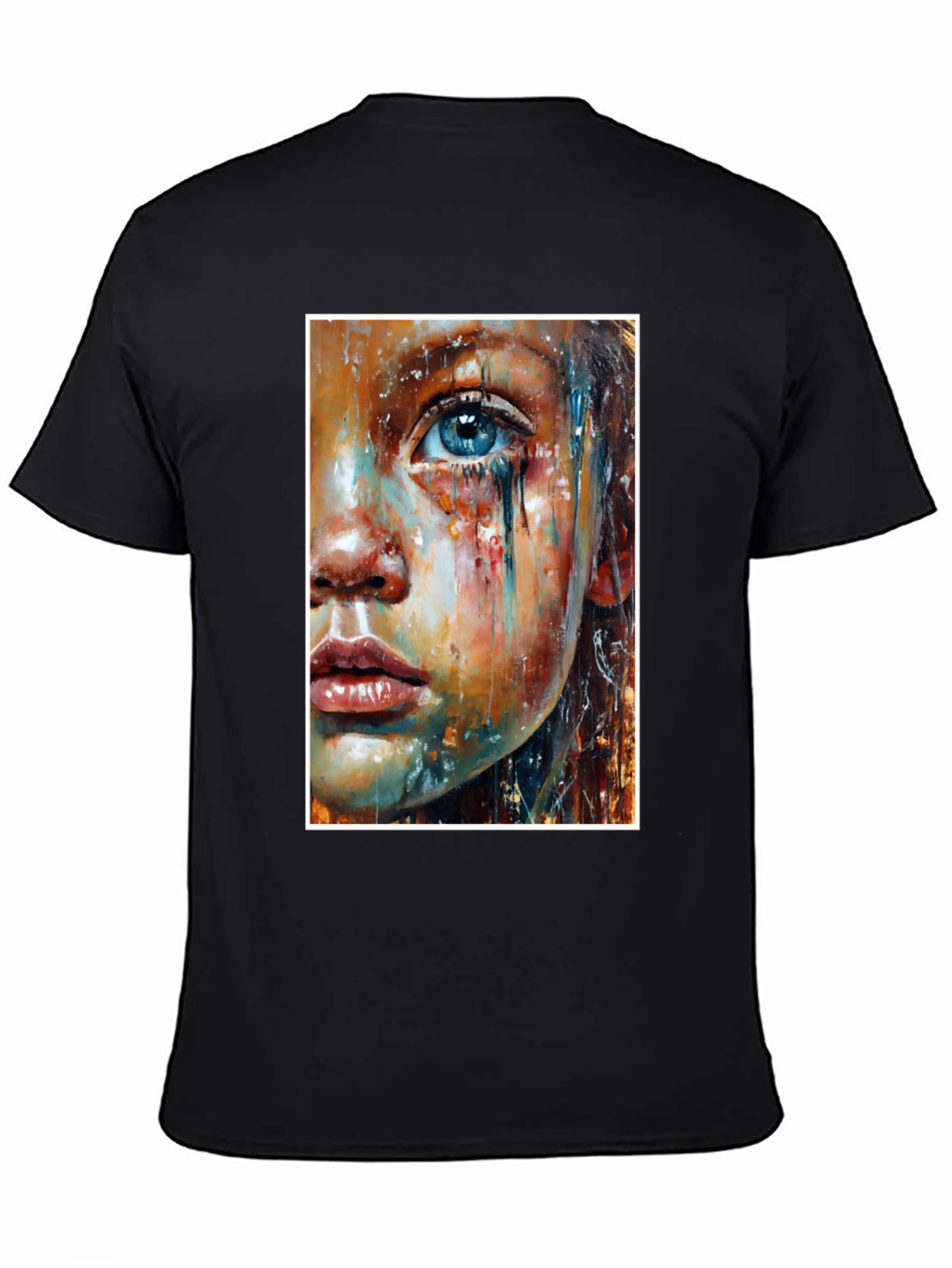 Artistic Crying Woman Portrait Black T-Shirt