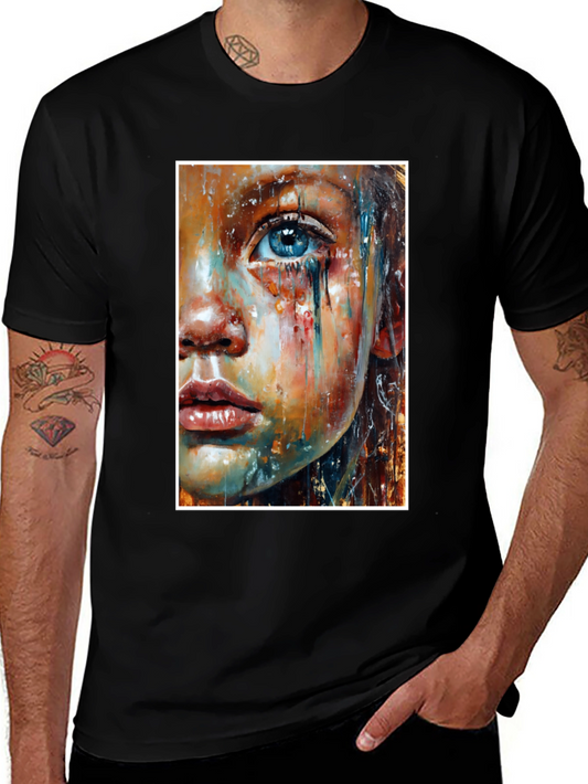 Artistic Crying Woman Portrait Black T-Shirt