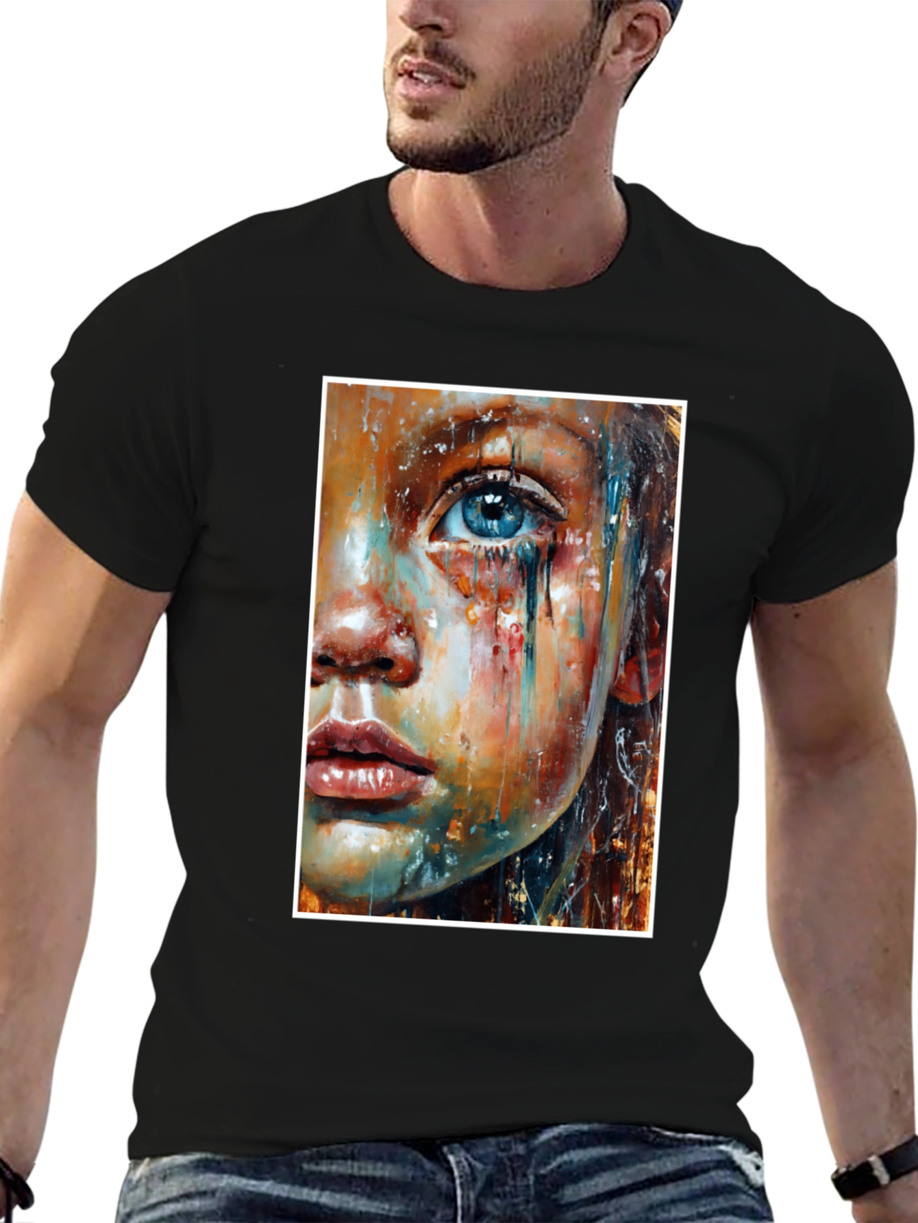 Artistic Crying Woman Portrait Black T-Shirt