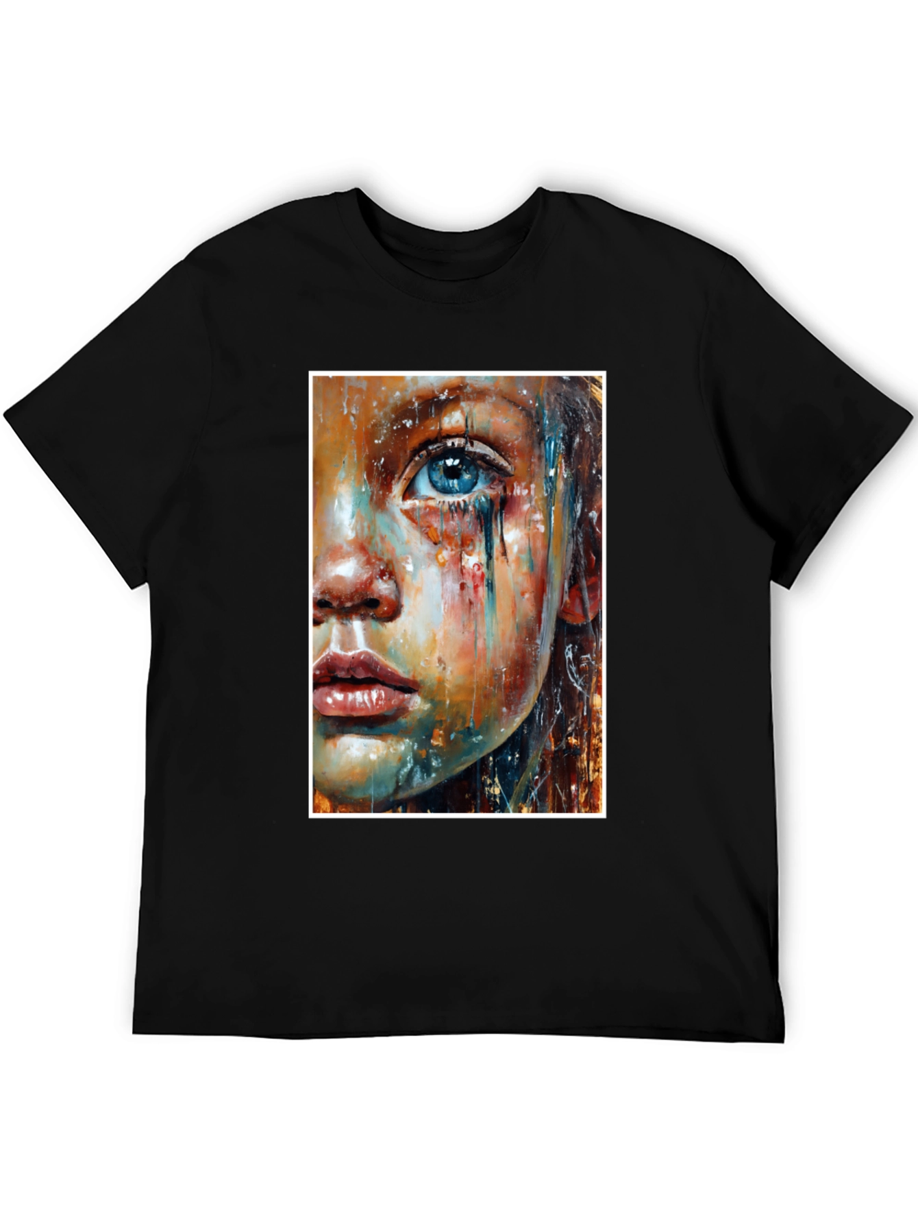 Artistic Crying Woman Portrait Black T-Shirt
