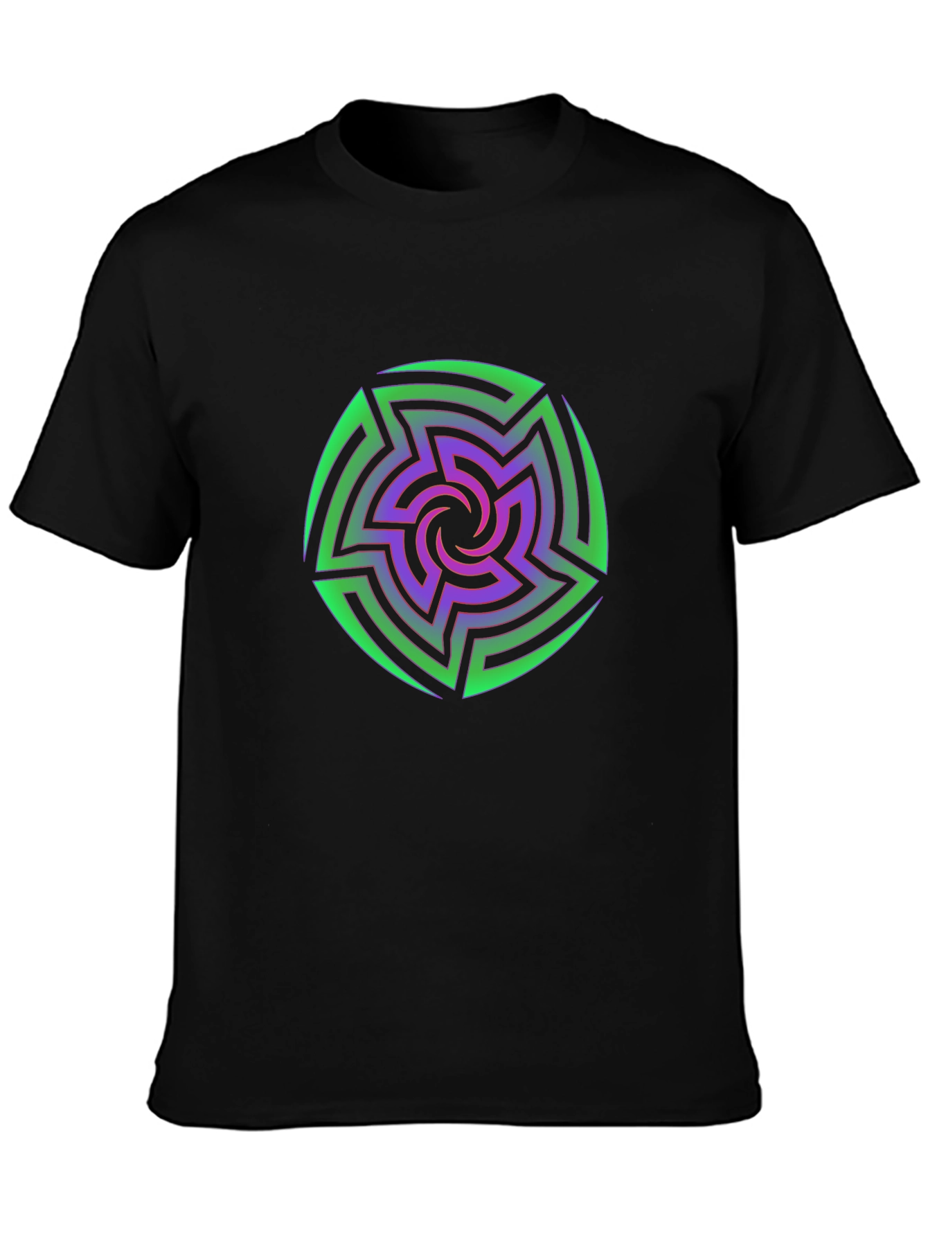 Vibrant Geometric Maze Print Black T-Shirt