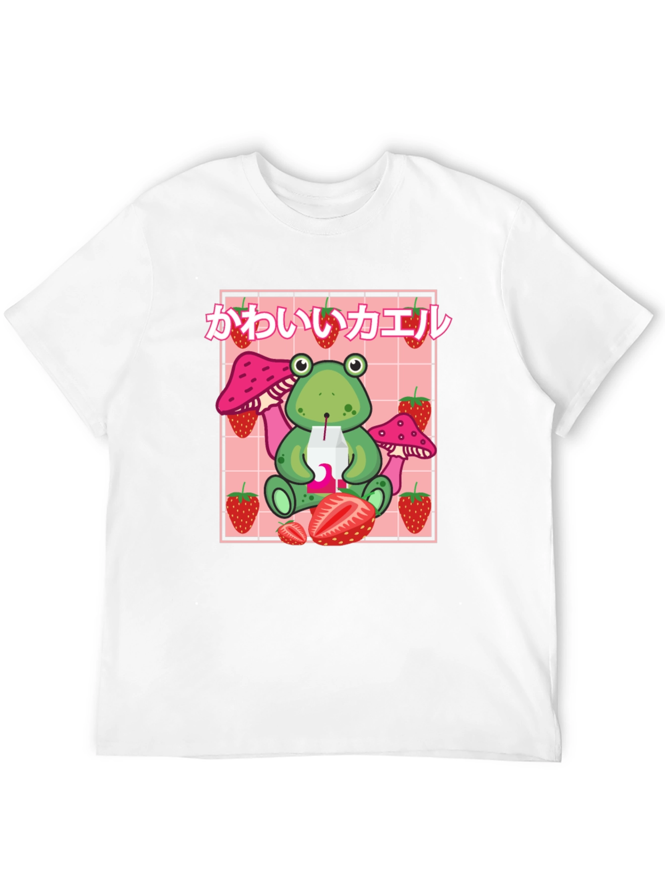 Kawaii Frog Strawberry Black T-Shirt