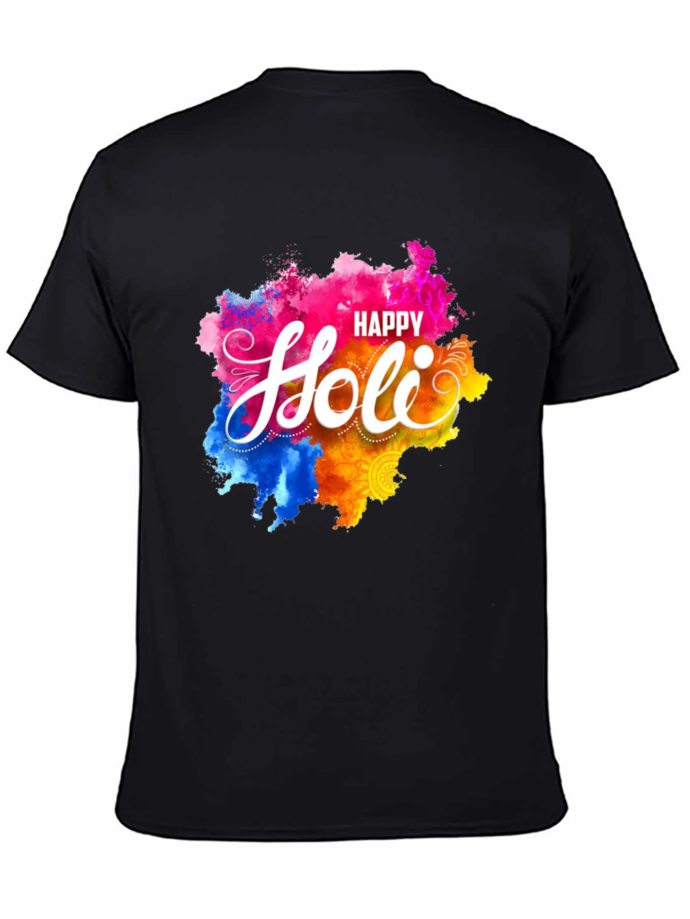 Happy Holi Graphic Tee - Black Crew Neck T-Shirt