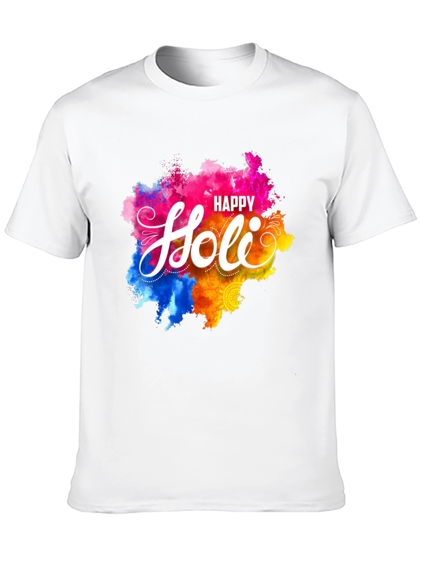 Happy Holi Graphic Tee - Black Crew Neck T-Shirt