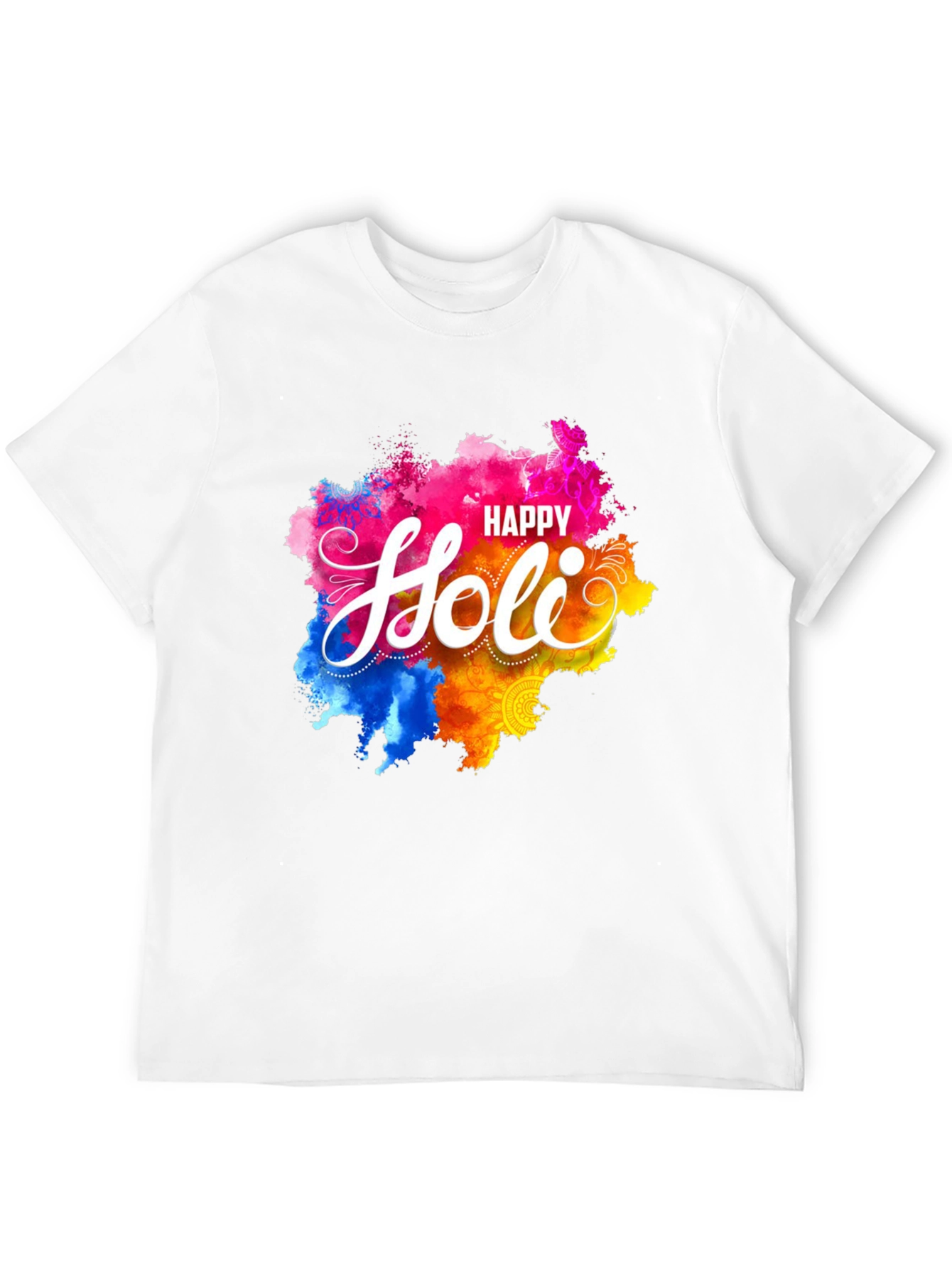 Happy Holi Graphic Tee - Black Crew Neck T-Shirt