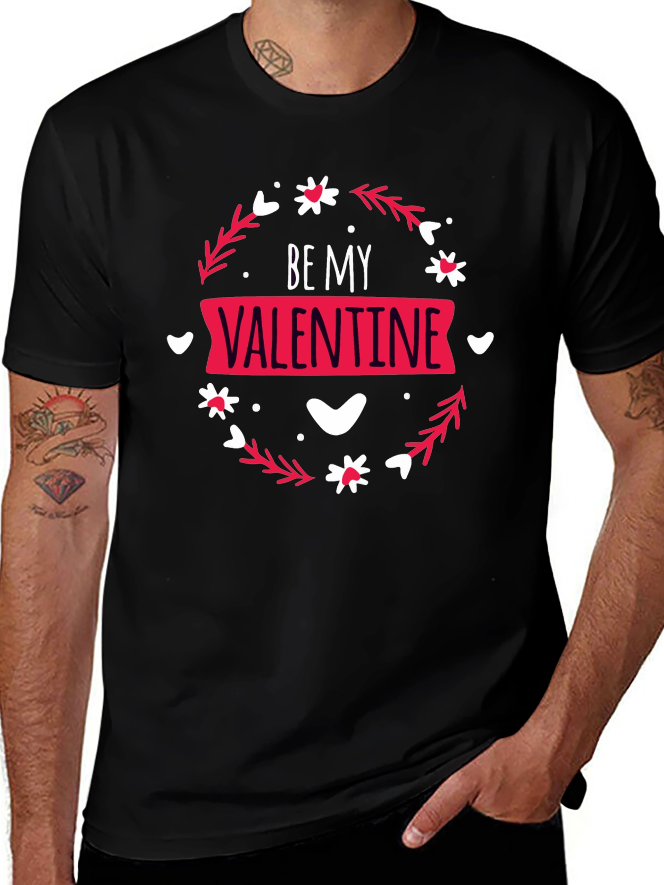 Be My Valentine Graphic Tee - Black Casual T-Shirt