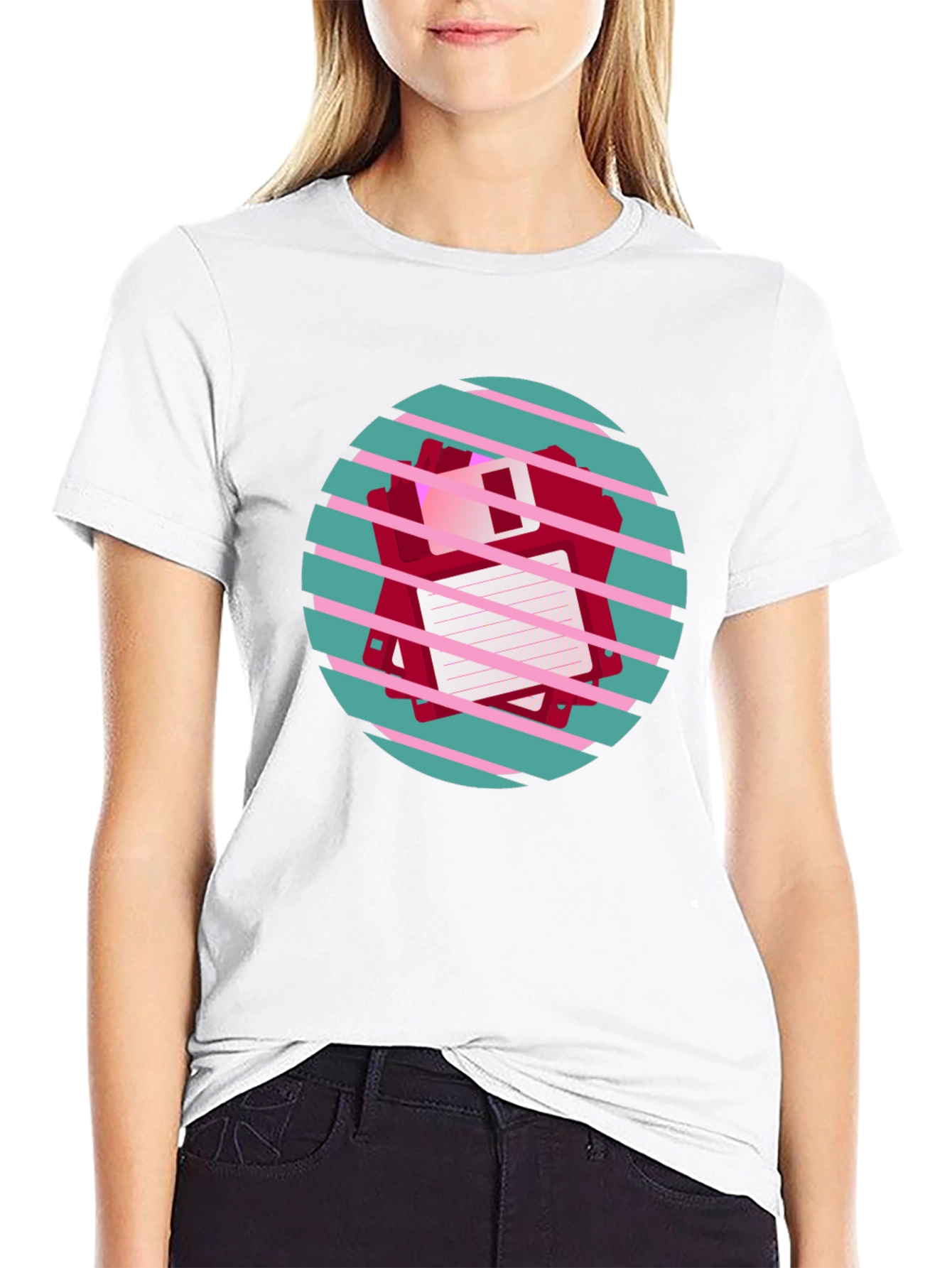 Retro Floppy Disk Graphic Tee - Black Crew Neck