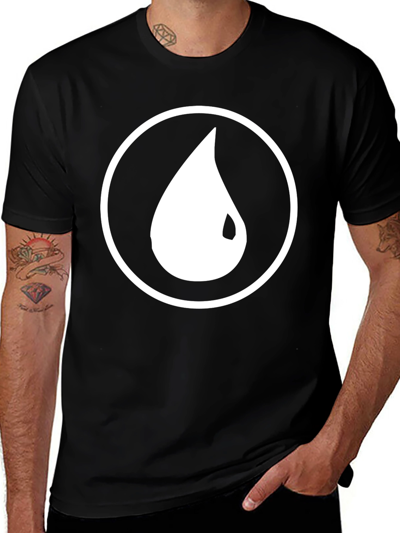 Black T-Shirt with White Water Drop Circle Design