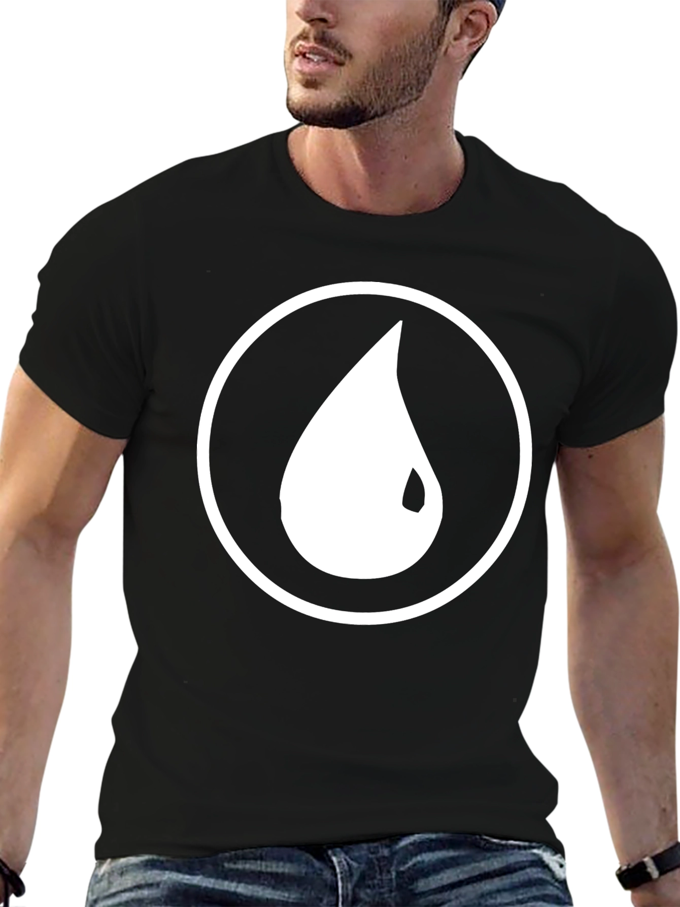 Black T-Shirt with White Water Drop Circle Design