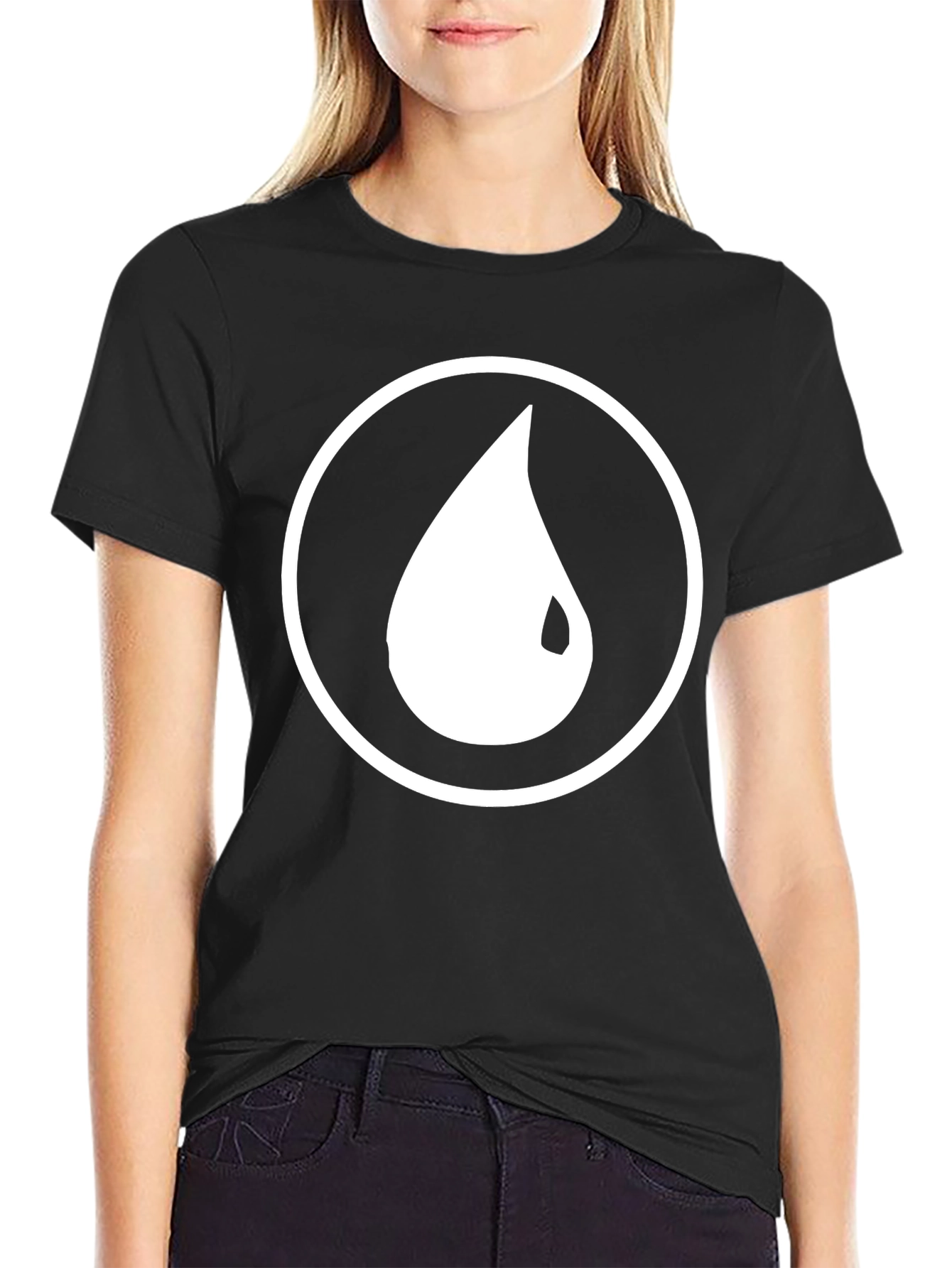Black T-Shirt with White Water Drop Circle Design