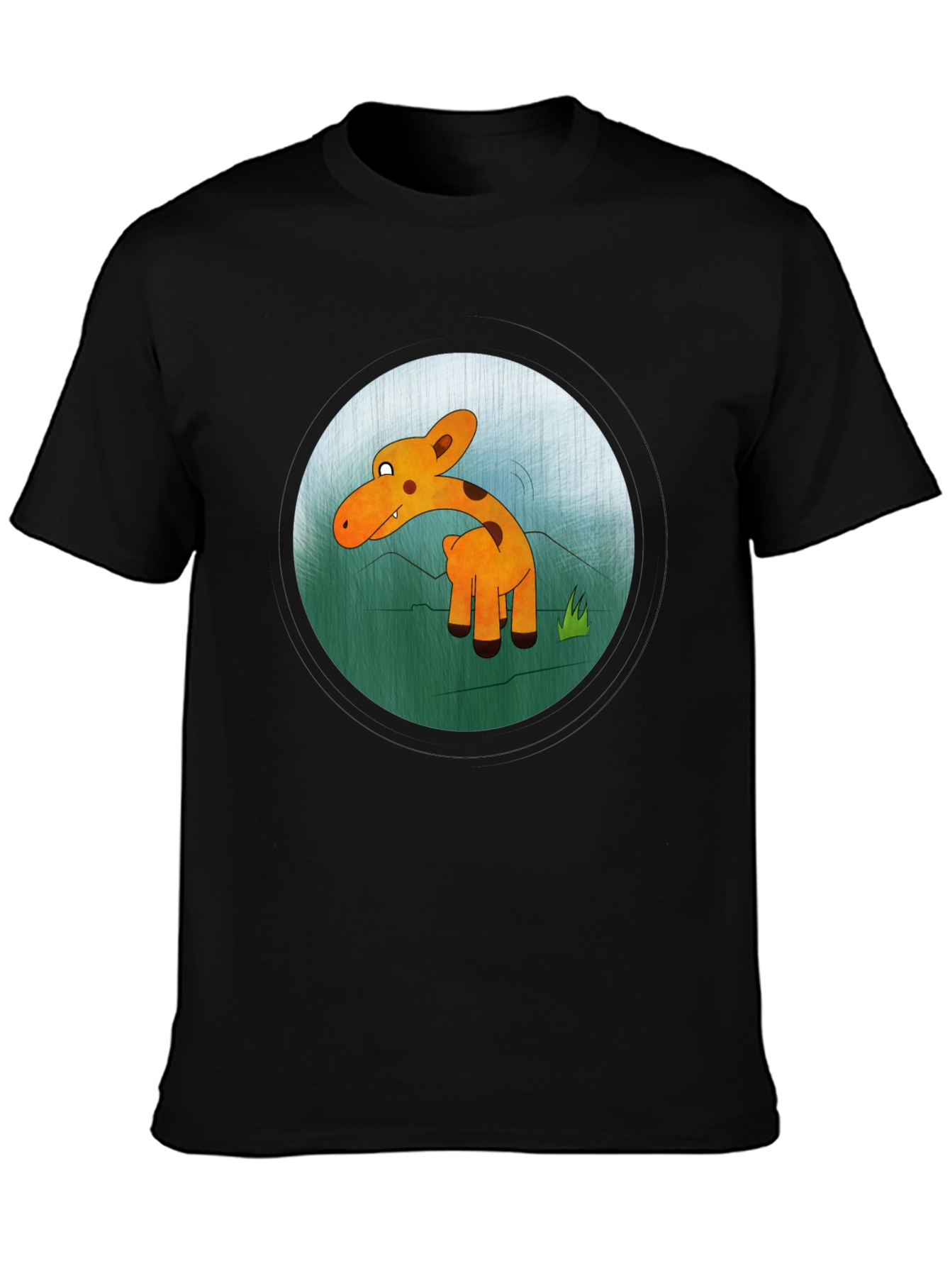Cartoon Giraffe Graphic Black T-Shirt