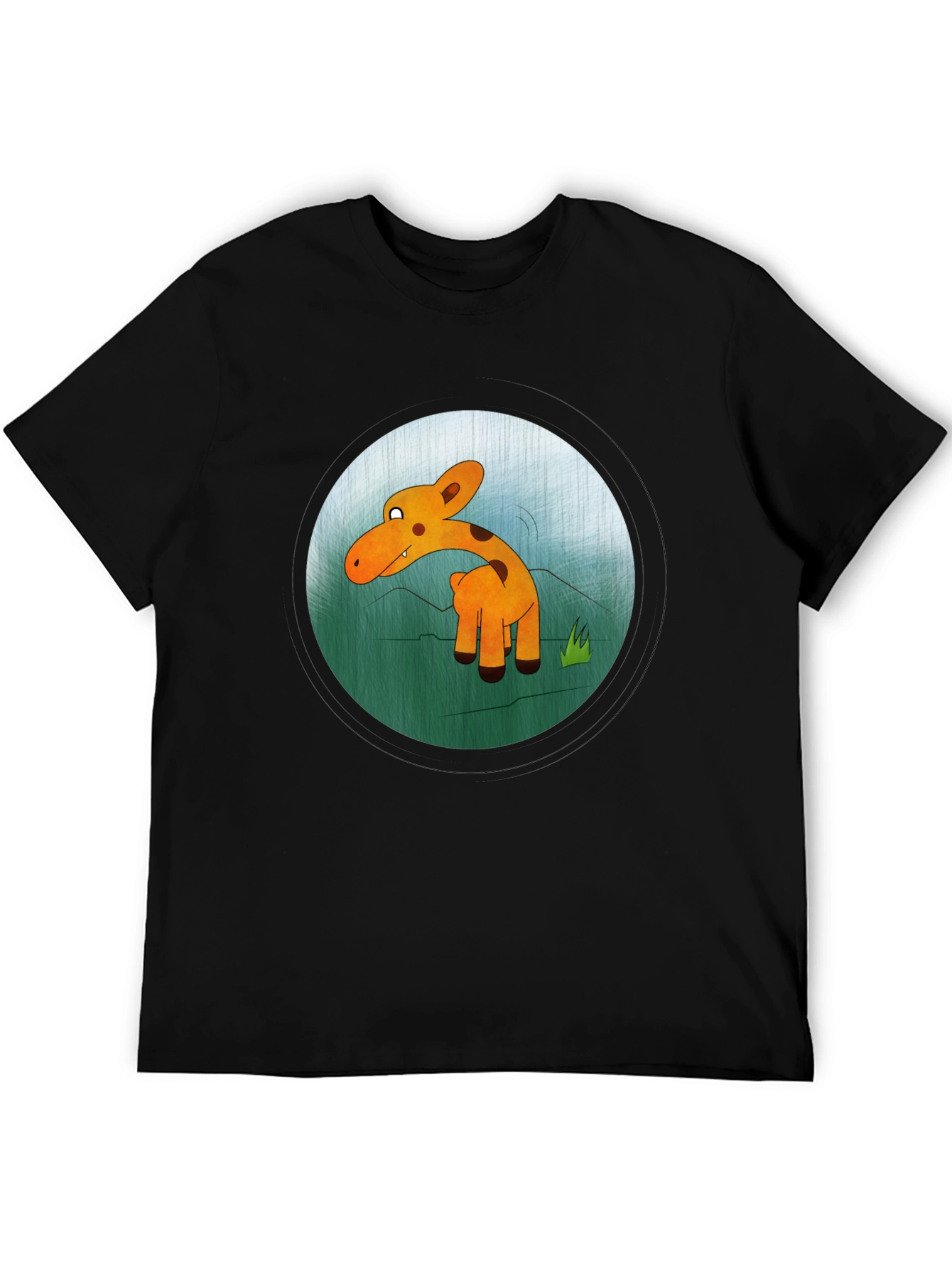Cartoon Giraffe Graphic Black T-Shirt