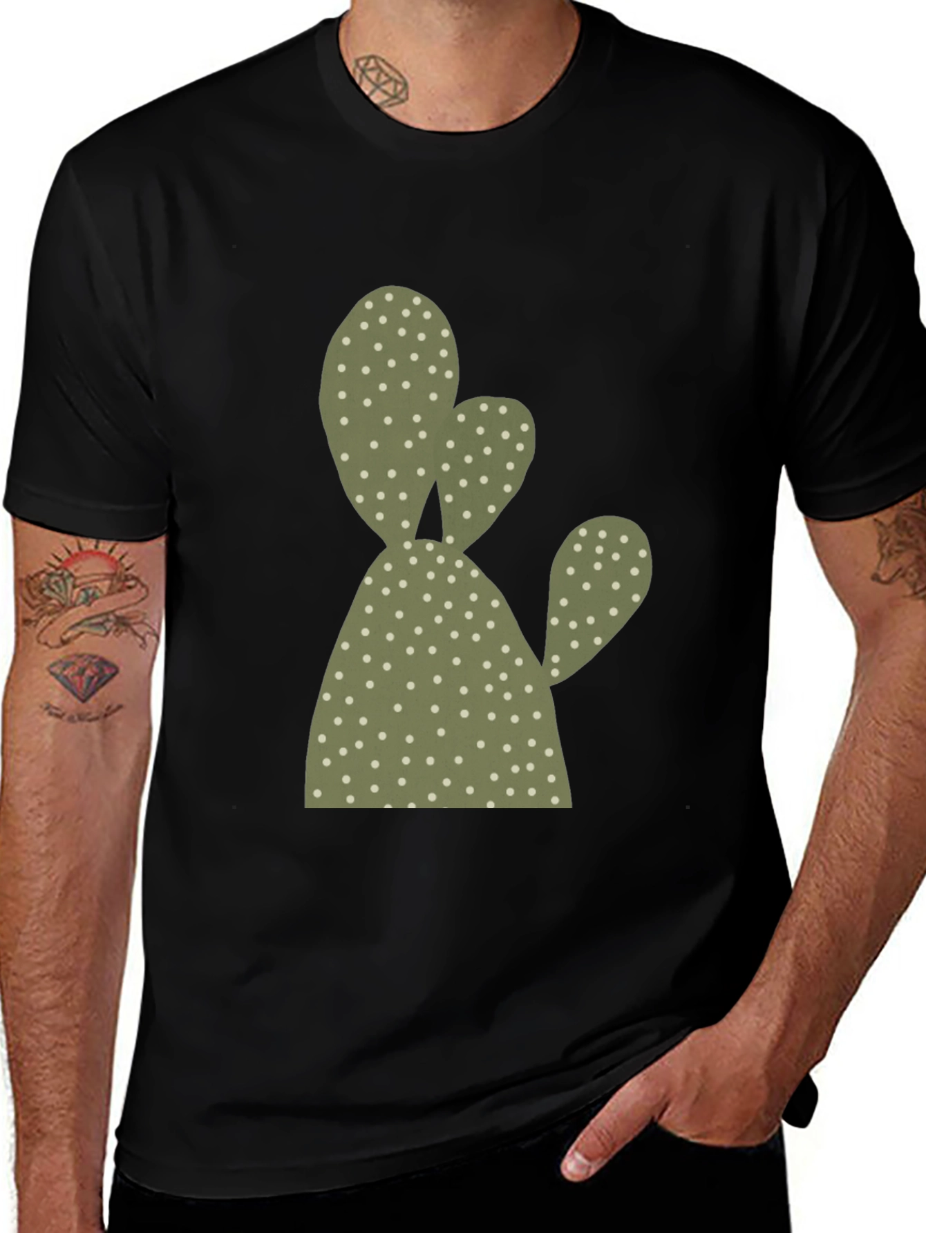 Cactus Print Black T-Shirt