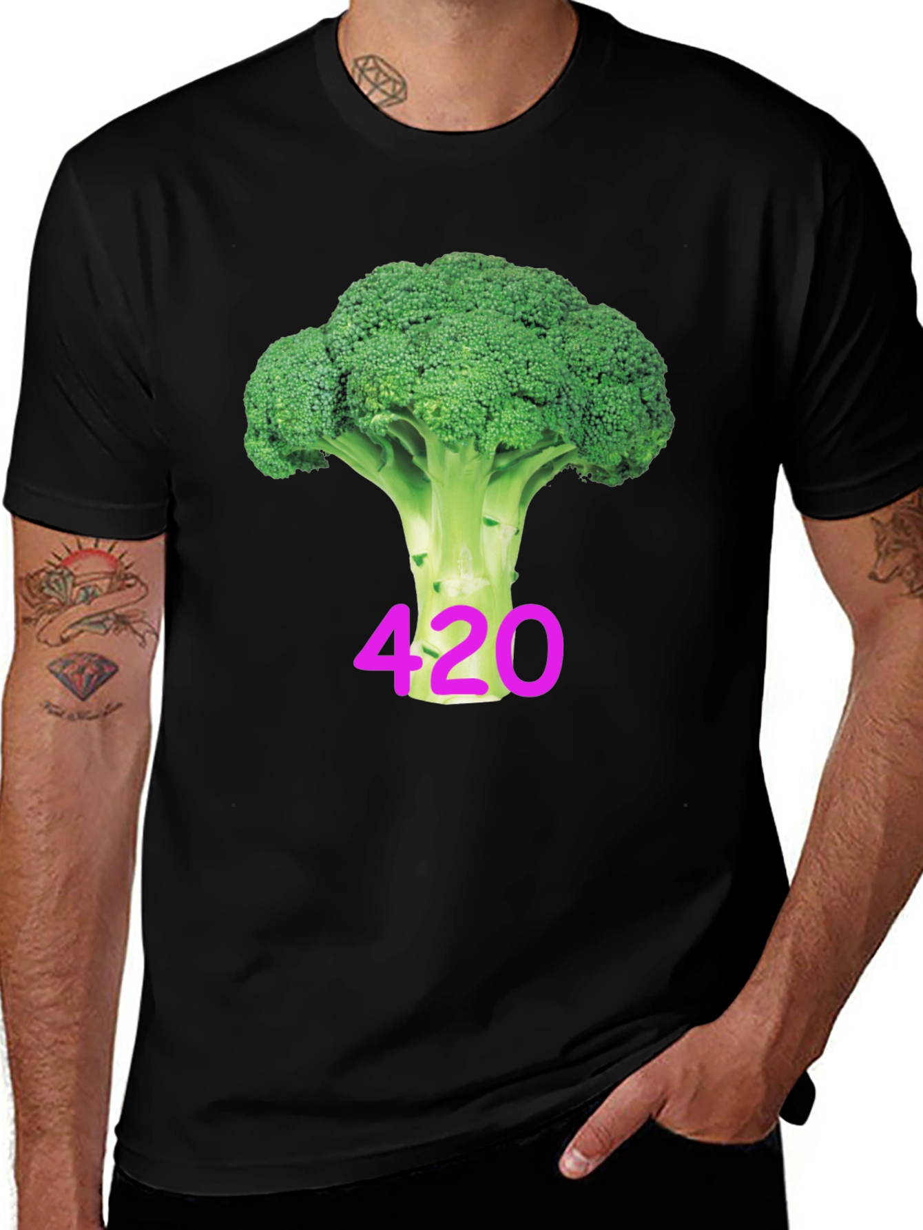 Broccoli 420 Black T-Shirt - Novelty Design