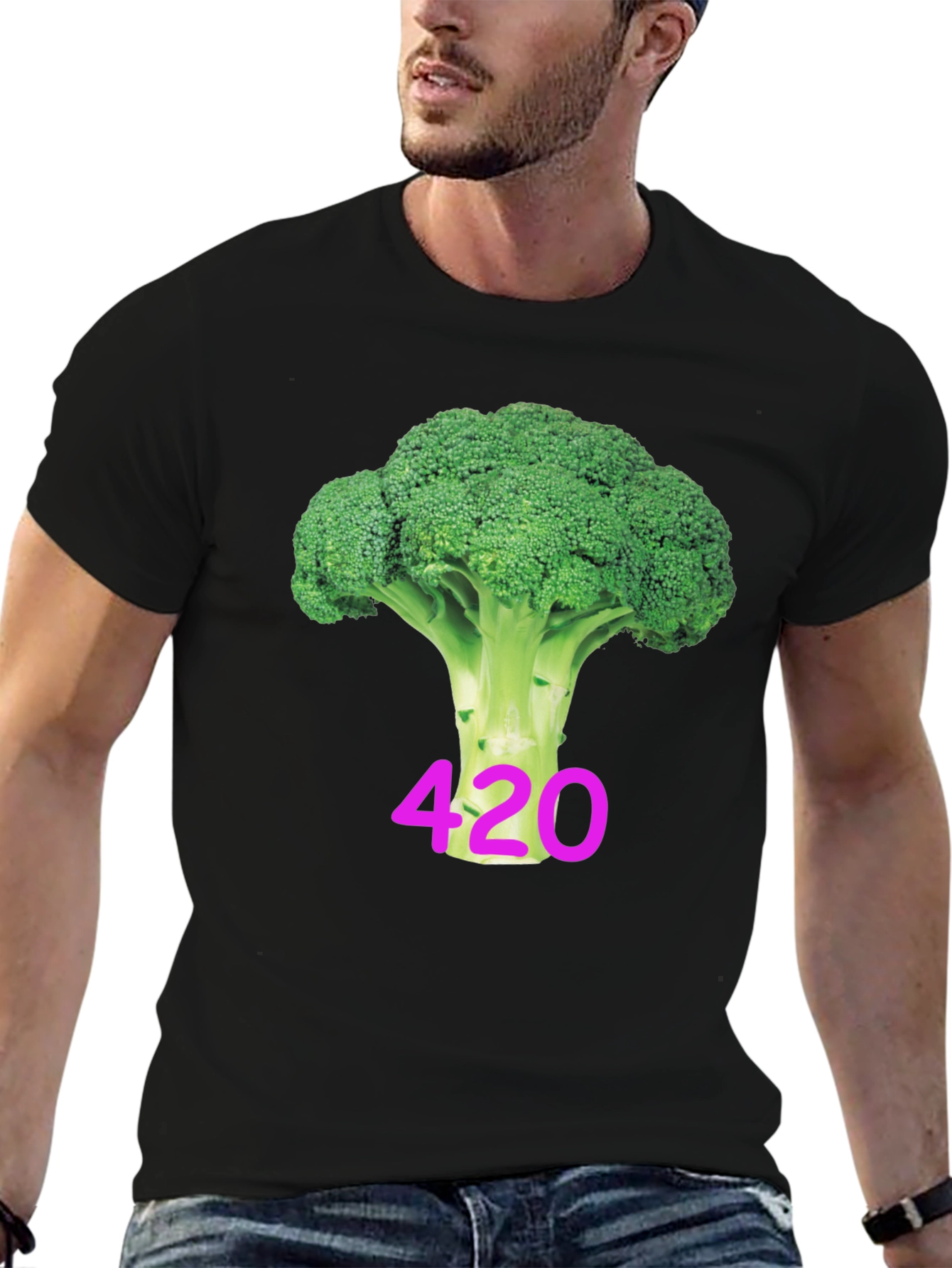 Broccoli 420 Black T-Shirt - Novelty Design