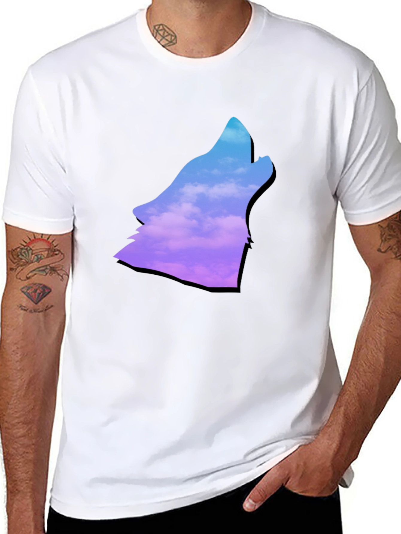 Wolf Howl T-Shirt - Cloudscape Silhouette