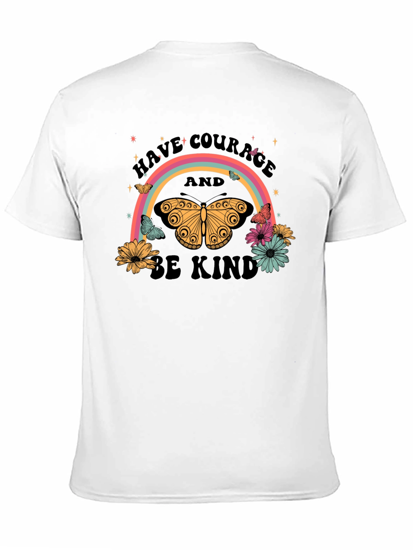 Courage & Kindness Butterfly Rainbow Graphic T-Shirt