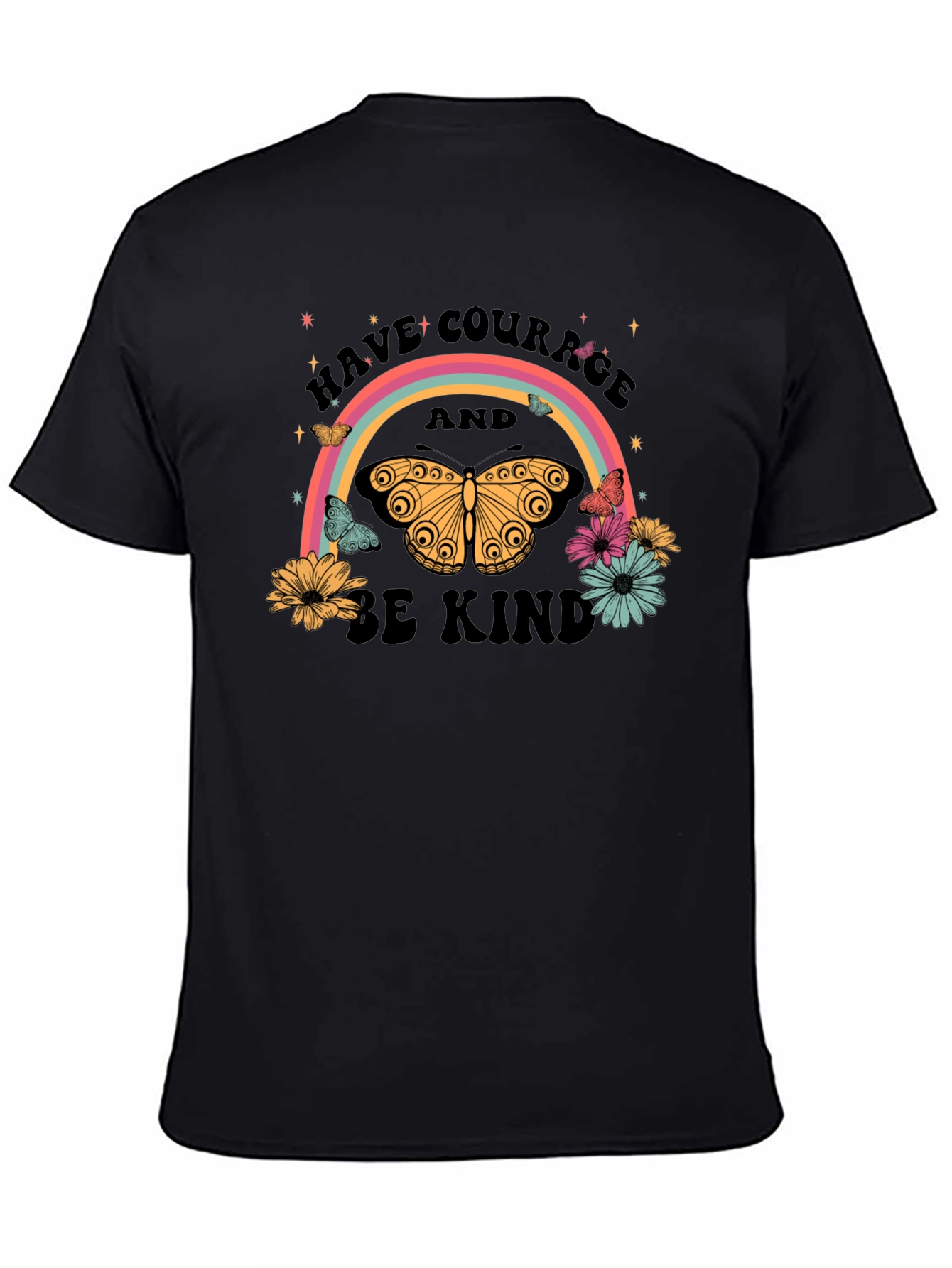 Courage & Kindness Butterfly Rainbow Graphic T-Shirt