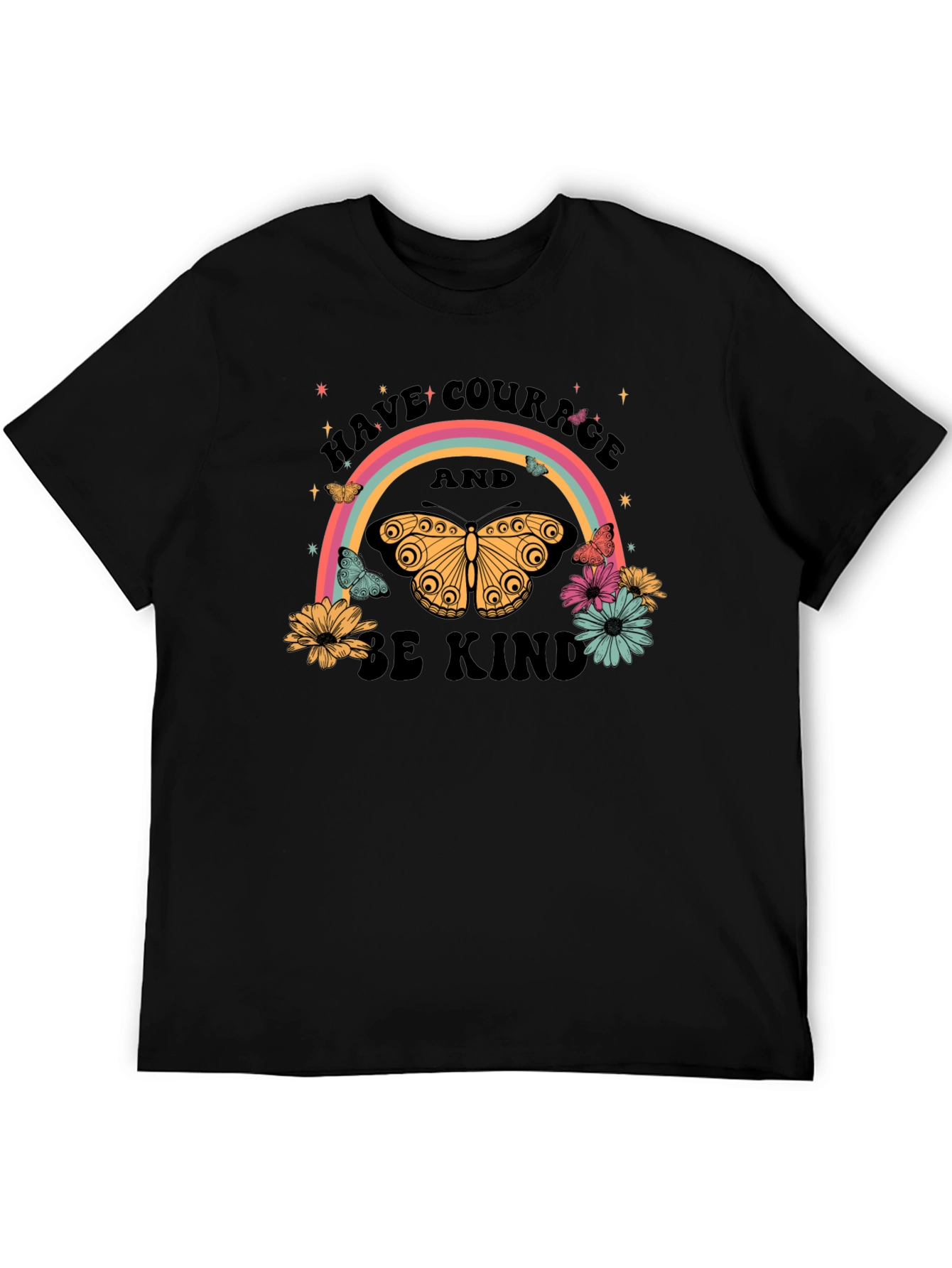 Courage & Kindness Butterfly Rainbow Graphic T-Shirt
