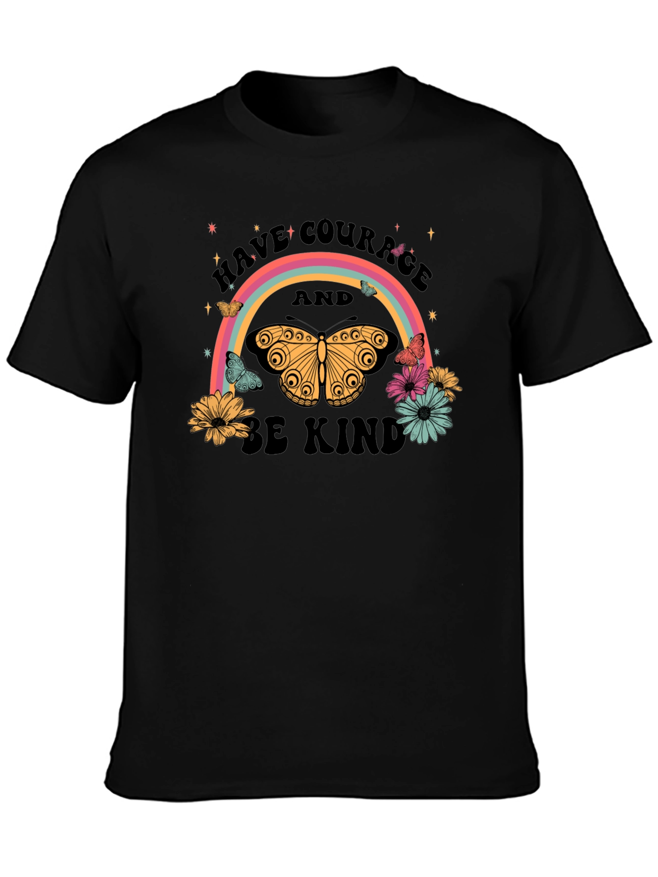 Courage & Kindness Butterfly Rainbow Graphic T-Shirt