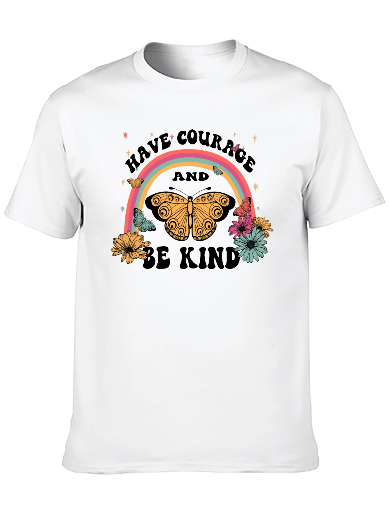 Courage & Kindness Butterfly Rainbow Graphic T-Shirt