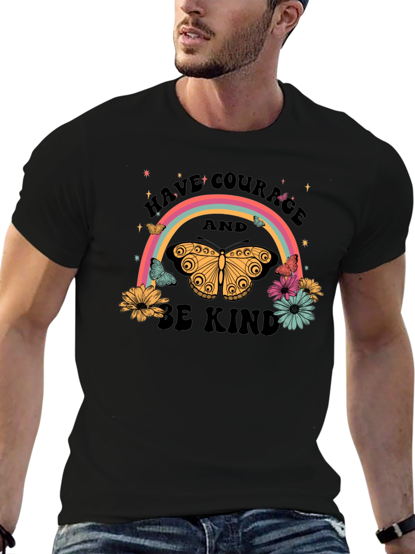 Courage & Kindness Butterfly Rainbow Graphic T-Shirt