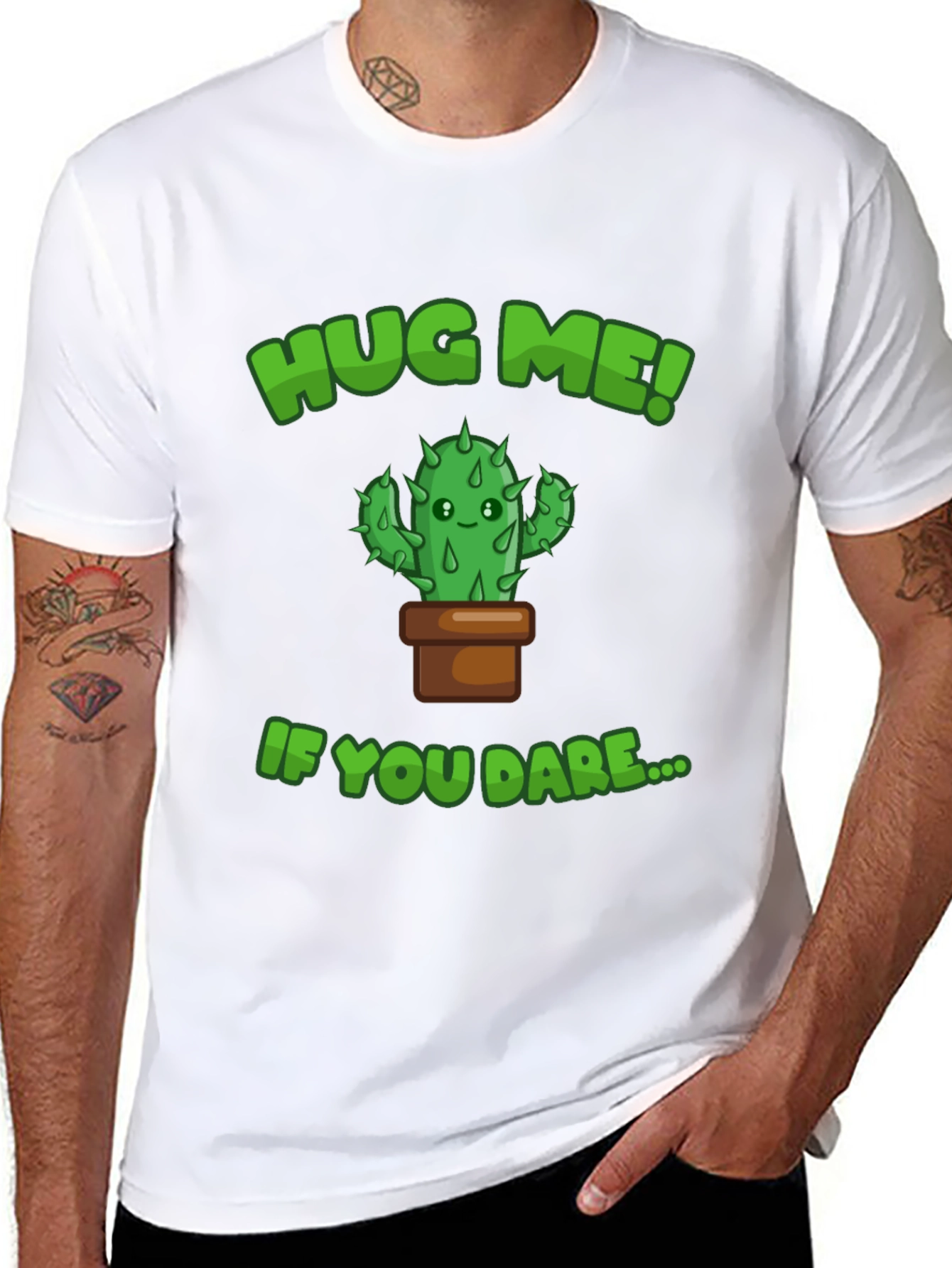 Hug Me! Cactus Graphic Tee - Mens Black T-Shirt