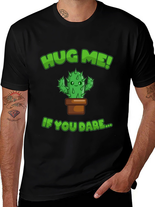 Hug Me! Cactus Graphic Tee - Mens Black T-Shirt