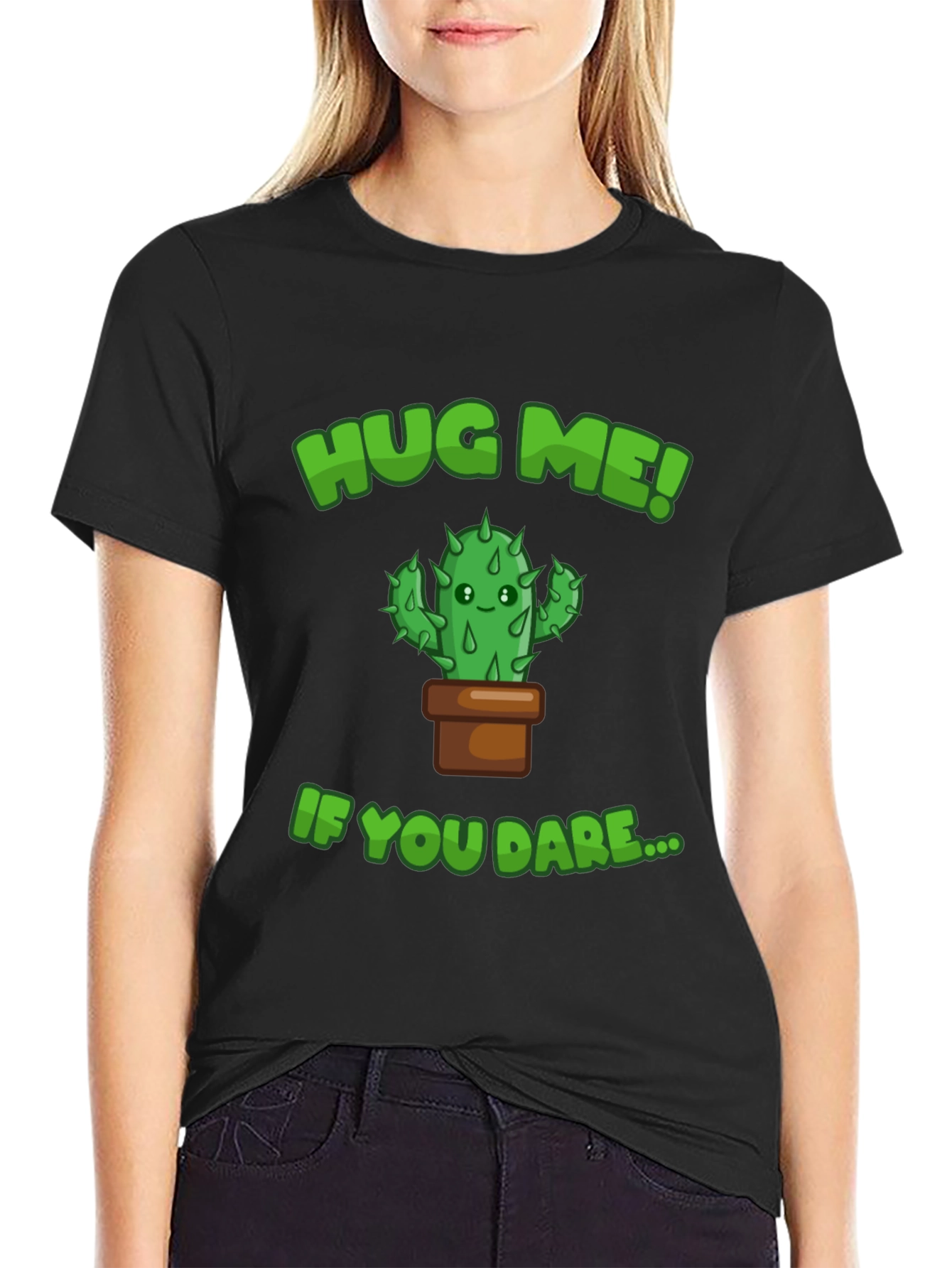 Hug Me! Cactus Graphic Tee - Mens Black T-Shirt