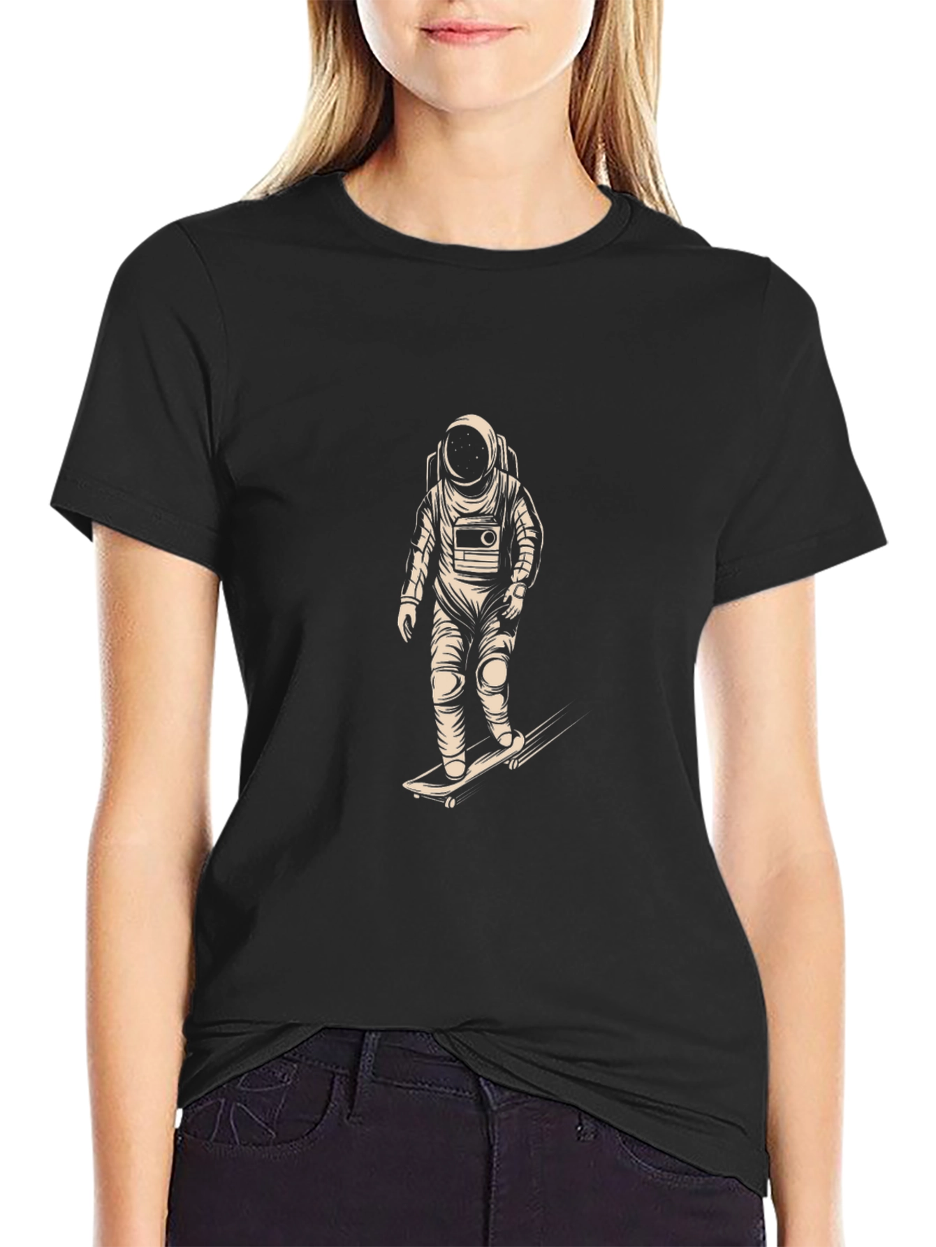 Astronaut Skateboarder Graphic Tee - Black