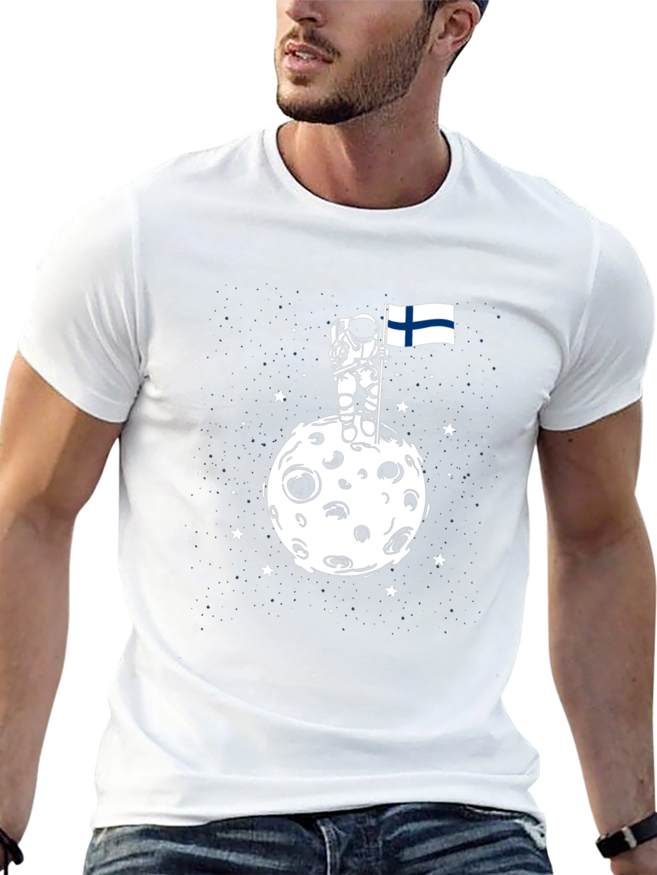 Astronaut Finland Flag Moon Graphic T-Shirt