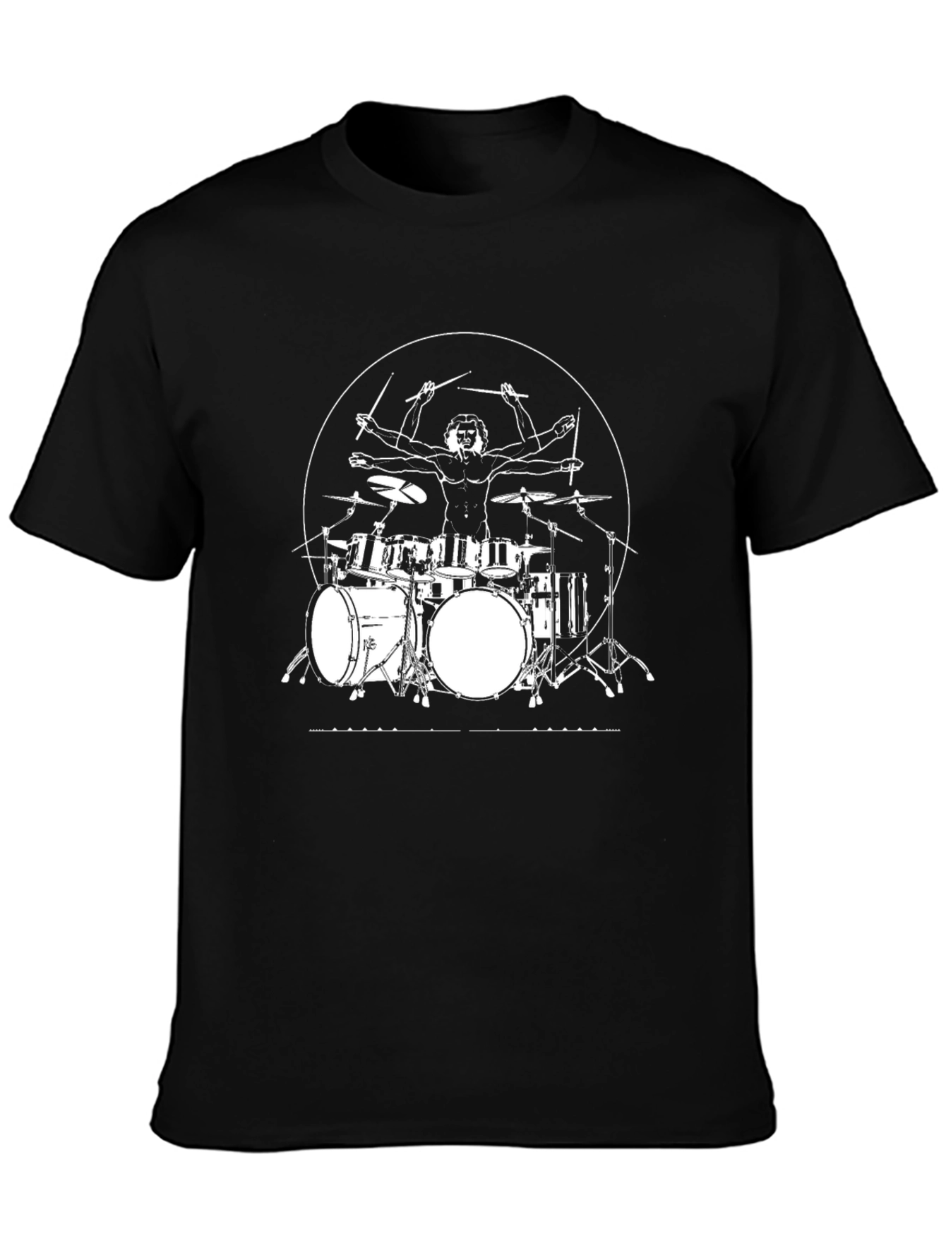 Vitruvian Drummer T-Shirt - Black Graphic Tee
