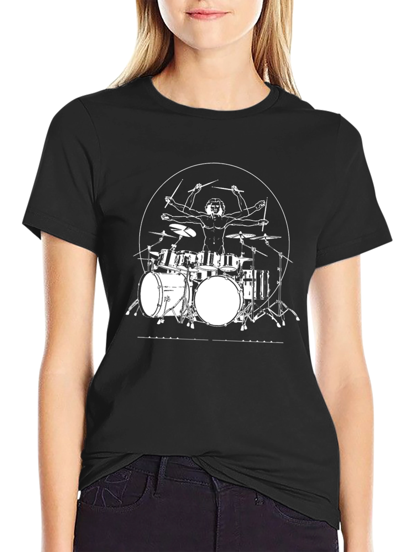 Vitruvian Drummer T-Shirt - Black Graphic Tee