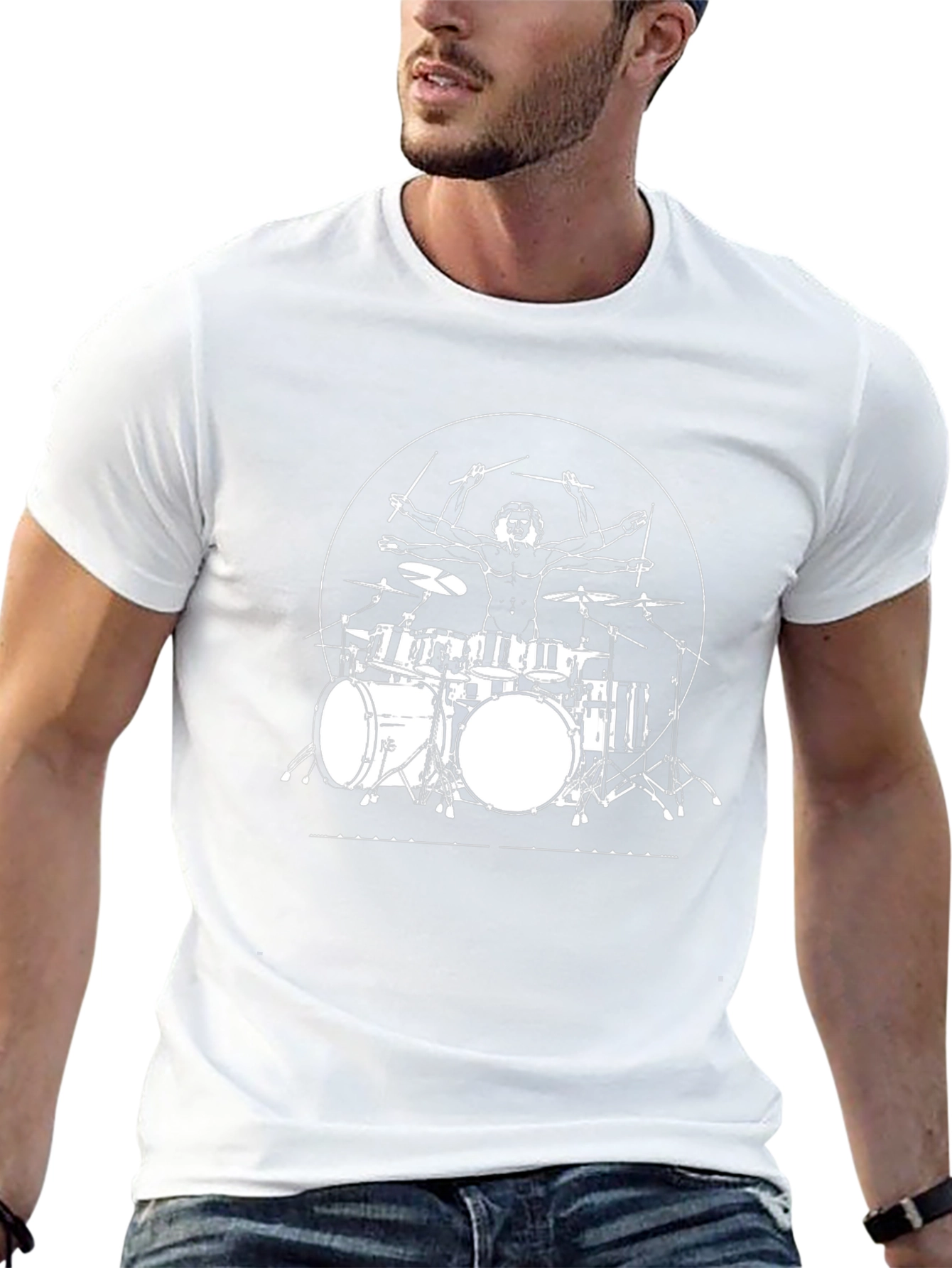 Vitruvian Drummer T-Shirt - Black Graphic Tee