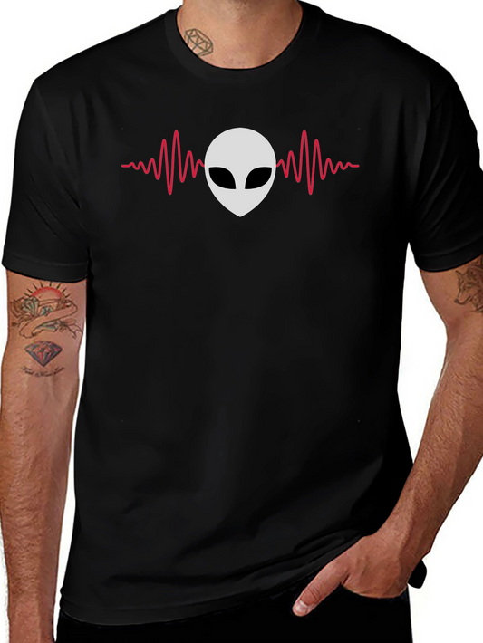 Alien Headbeat Graphic Tee - Black Cotton Comfort