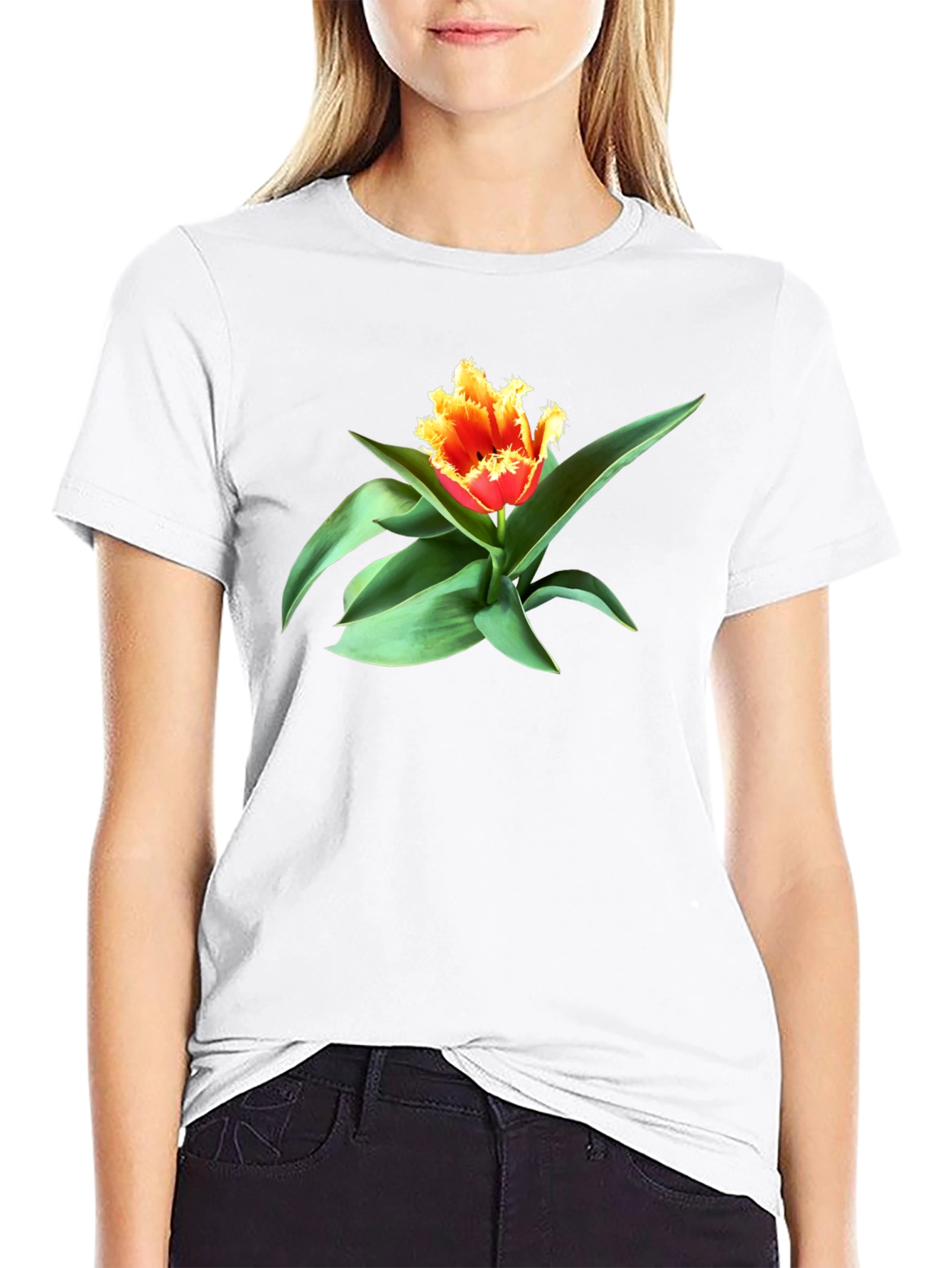 Fringed Tulip Graphic Tee - Modern Floral Shirt