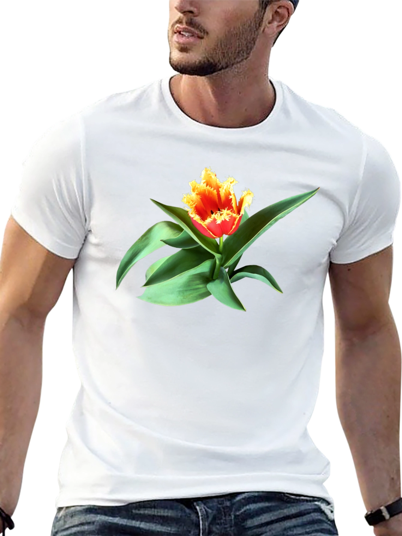 Fringed Tulip Graphic Tee - Modern Floral Shirt
