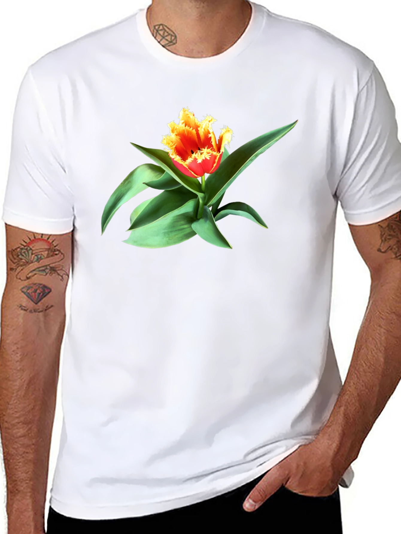 Fringed Tulip Graphic Tee - Modern Floral Shirt