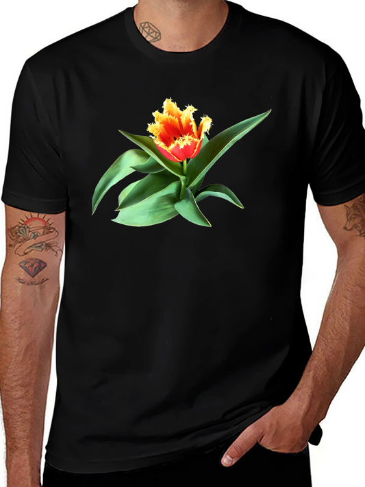 Fringed Tulip Graphic Tee - Modern Floral Shirt