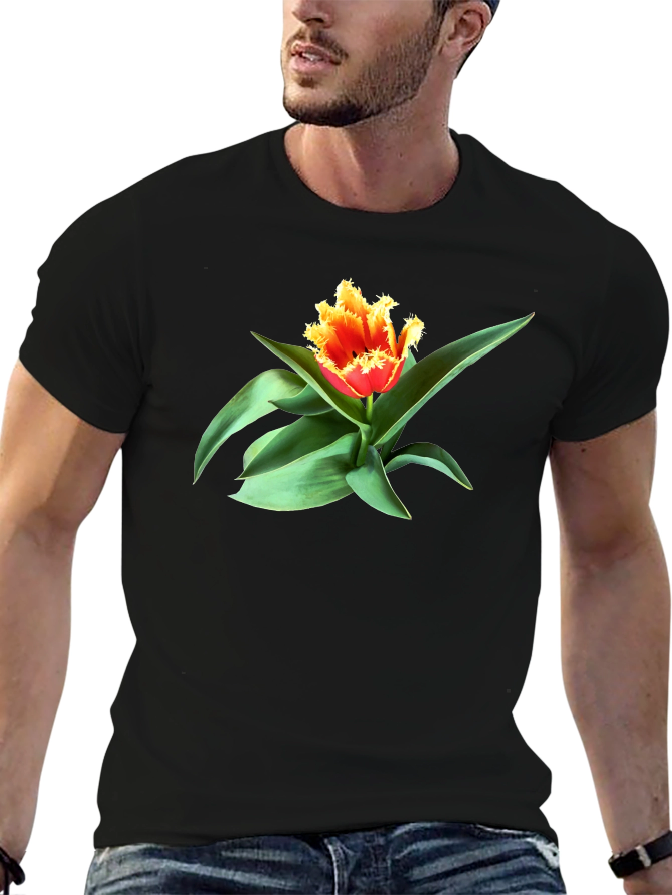 Fringed Tulip Graphic Tee - Modern Floral Shirt