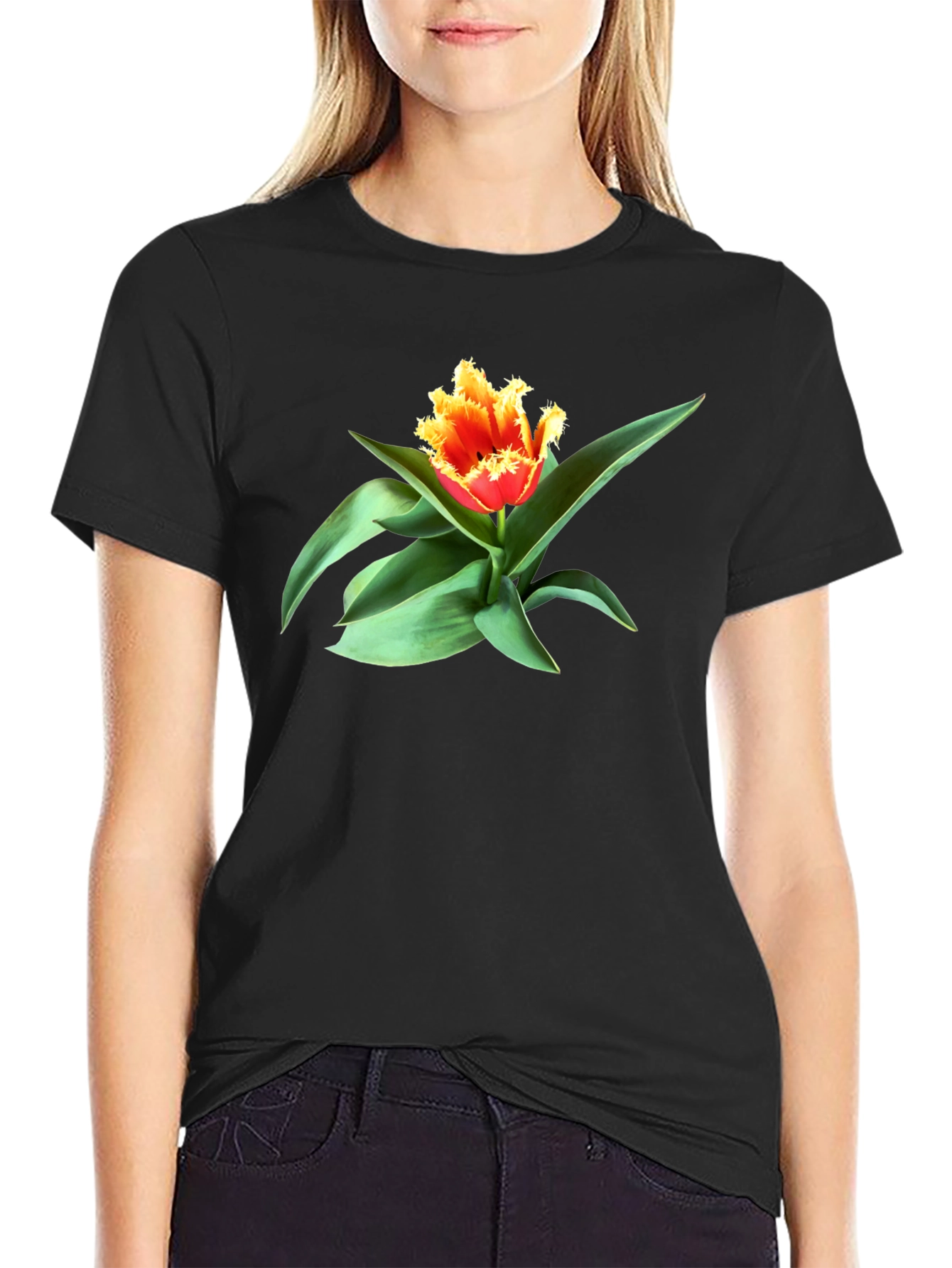 Fringed Tulip Graphic Tee - Modern Floral Shirt