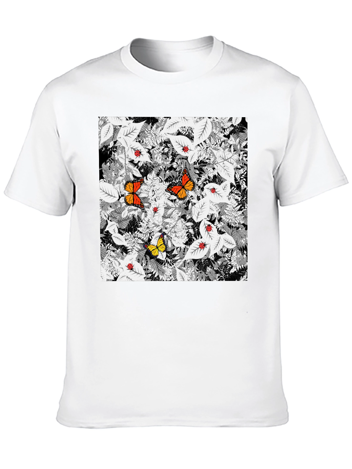 Butterfly & Ladybug Graphic Print Black T-Shirt