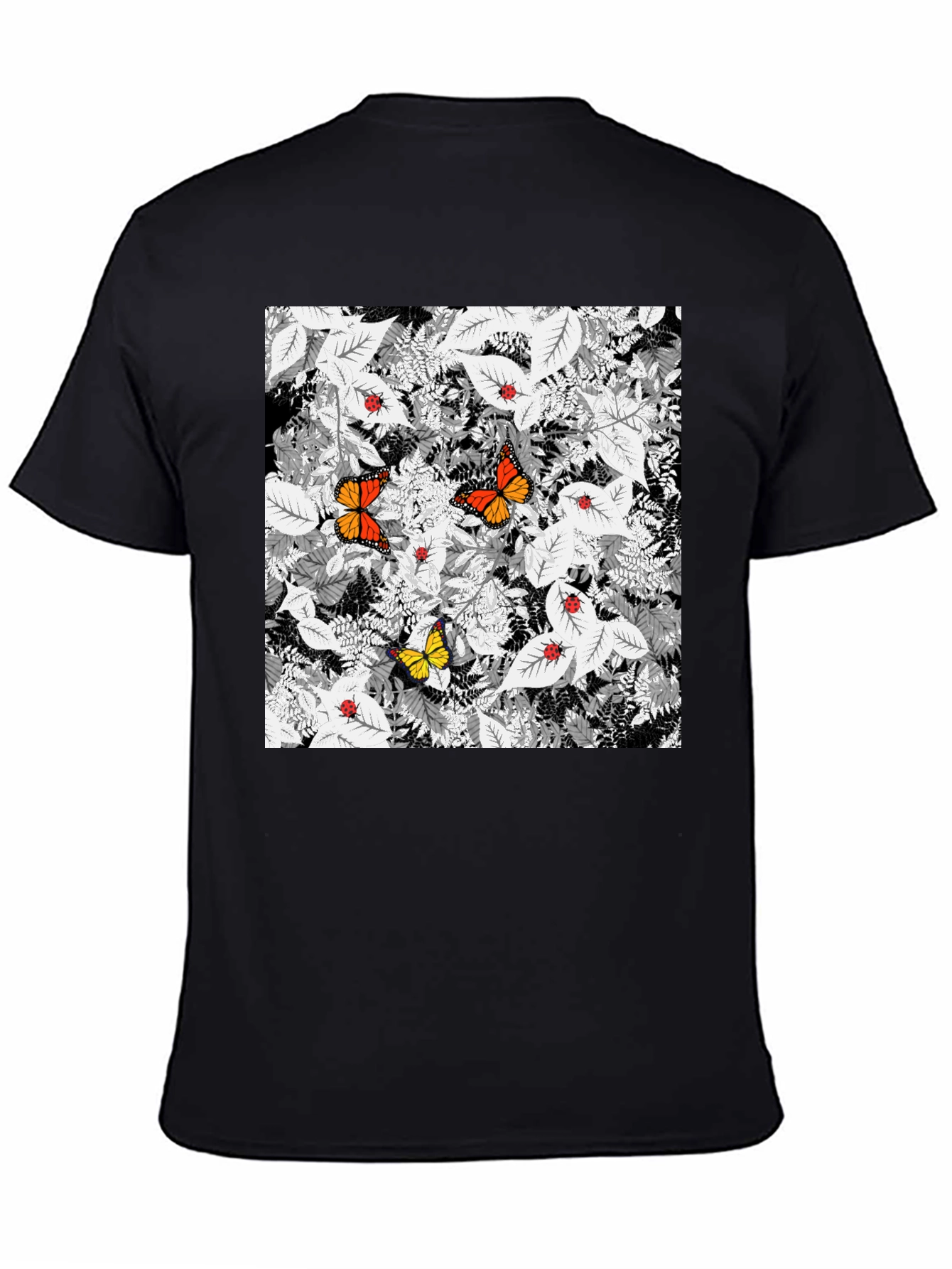 Butterfly & Ladybug Graphic Print Black T-Shirt